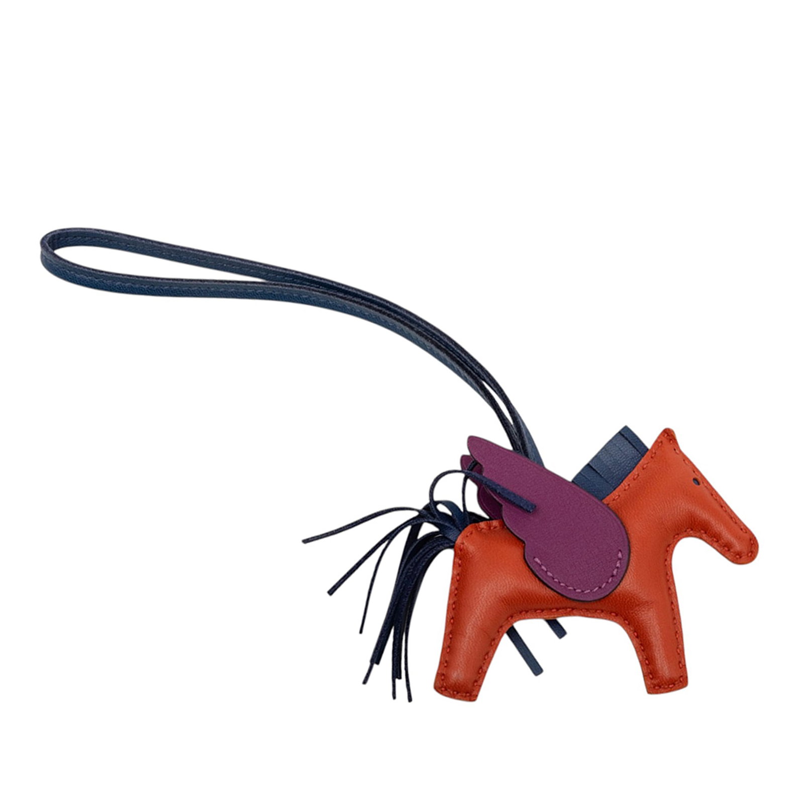 Hermes Rodeo Pegase PM bag charm in Milo lambskin and Swift: Hermes Rodeo Pegase PM bag charm in Milo lambskin and Swift Hermes Grigri Rodeo Pegase PM bag charm crafted in Milo lambskin and Swift leather. This accessory is made in France and comes with the box.