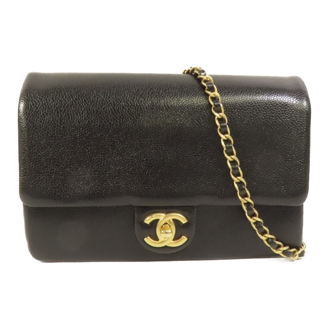 CHANEL AS5186 CC Shoulder Bag Black Calfskin Chain GHW: CHANEL AS5186 CC Shoulder Bag Black Calfskin Chain GHW A CHANEL shoulder bag in black calfskin leather with a chain shoulder strap and GHW. It features a turn lock closure, an inside zip pocket, and a