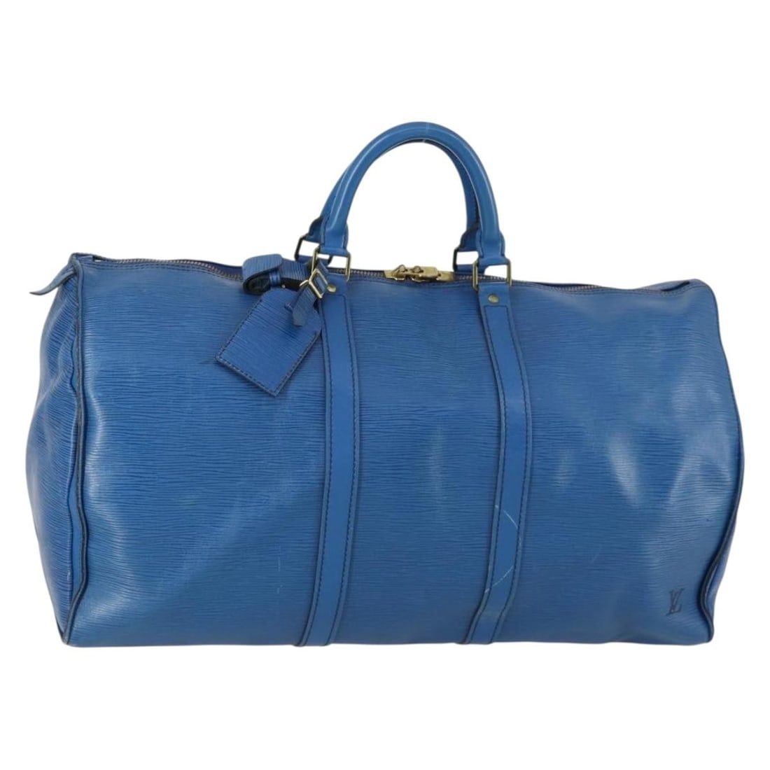 Louis Vuitton M42965 Keepall 50 Epi Leather Blue Boston Bag: Louis Vuitton M42965 Keepall 50 Epi Leather Blue Boston Bag Louis Vuitton Epi Keepall 50 Boston bag in blue Epi leather. This women's bag includes a name tag and Powanie. Condition is heavily used, wi