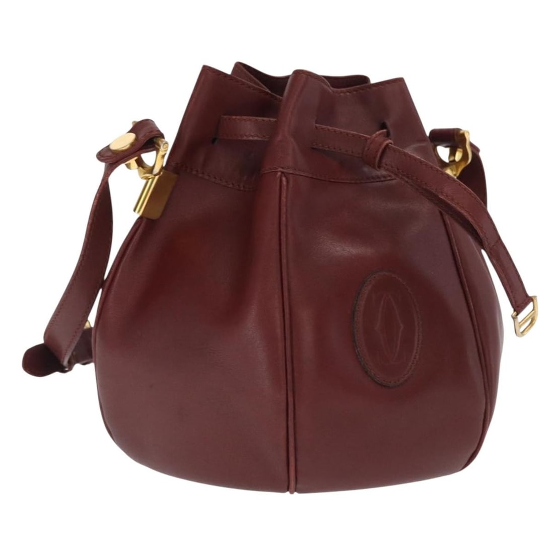 Cartier Must Line Bordeaux Leather Shoulder Bag Gold Details Spain: Cartier Must Line Bordeaux Leather Shoulder Bag Gold Details Spain This is a Cartier Must Line shoulder bag crafted from Bordeaux leather with gold-tone accents. Designed for women, this shoulder bag 
