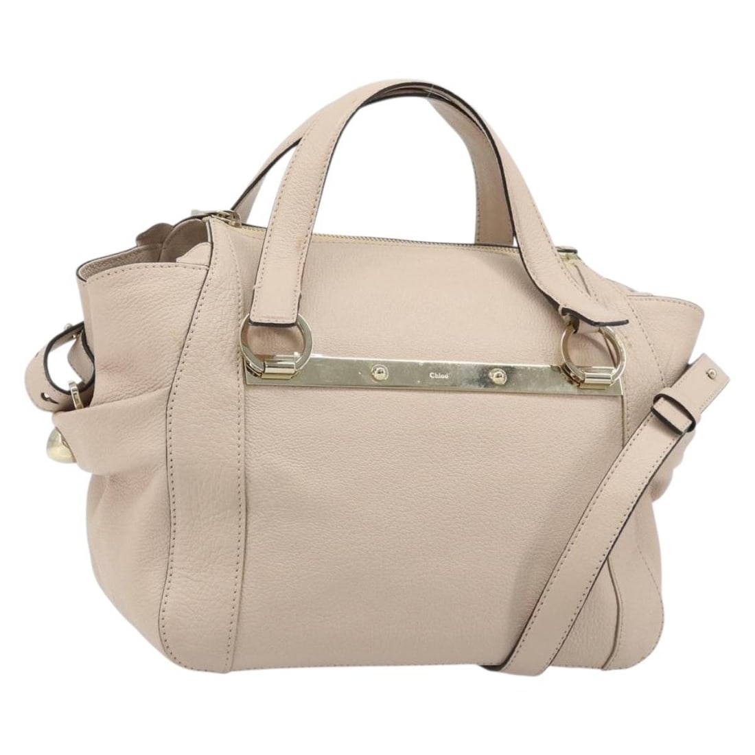 Chloe 2way Leather Handbag Pink Gold with Strap Dust Bag: Chloe 2way Leather Handbag Pink Gold with Strap Dust Bag Chloe 2-way handbag in pink leather with gold-tone accents. Designed for women, this bag includes both top handles and a shoulder strap for ver