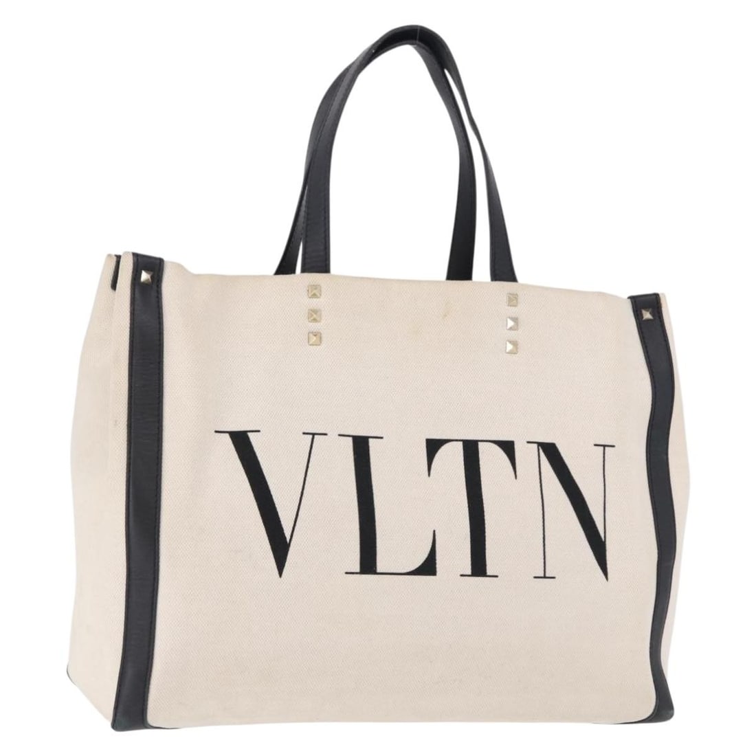 VALENTINO Canvas Tote Handbag Ivory Gold Made in Italy: VALENTINO Canvas Tote Handbag Ivory Gold Made in Italy Authentic Valentino tote bag in ivory and gold canvas. This women's bag is made in Italy and shows heavy use, including loss of shape, rubbing, s