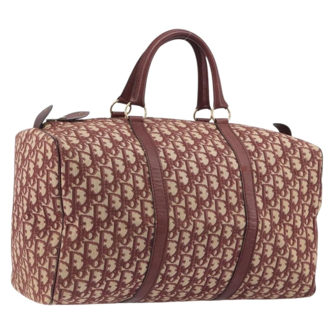 Christian Dior Trotter Boston Bag in Red and Gold Canvas: Christian Dior Trotter Boston Bag in Red and Gold Canvas Christian Dior Boston bag in red and gold Trotter canvas, made in France. This women's bag is offered as the item only, with no box or dust bag