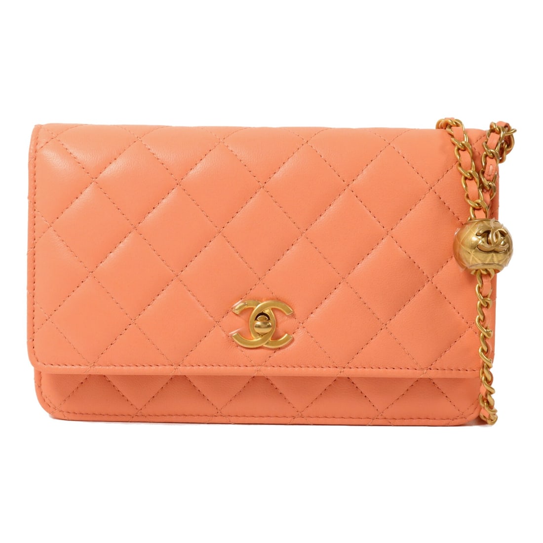CHANEL CC Wallet On Chain Pink Lambskin Shoulder Bag: CHANEL CC Wallet On Chain Pink Lambskin Shoulder Bag CHANEL Wallet on Chain shoulder bag in pink lambskin leather with CC turn-lock closure. This women's bag features an exterior open pocket and a wel
