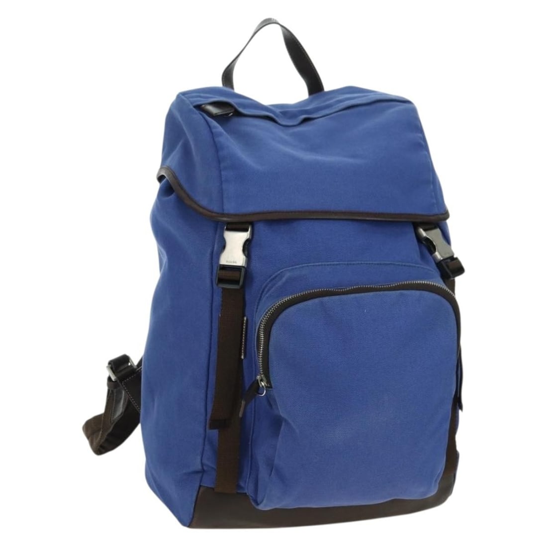 PRADA Blue Silver Canvas Backpack Made in Italy: PRADA Blue Silver Canvas Backpack Made in Italy Authentic Prada women's backpack in blue canvas with silver-tone exterior accents. Made in Italy, this heavily used bag shows visible wear throughout, i
