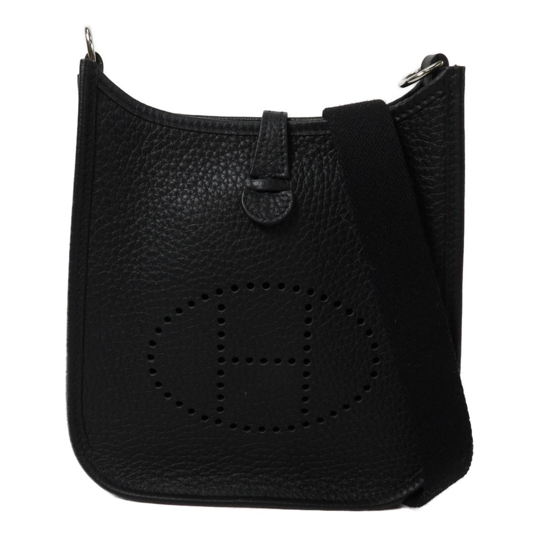 Hermes Evelyne TPM Taurillon Clemence Black Shoulder Bag PHW: Hermes Evelyne TPM Taurillon Clemence Black Shoulder Bag PHW Hermes Evelyne TPM shoulder bag in Noir Taurillon Clemence and calfskin with palladium-tone hardware. This women's shoulder bag is made in 