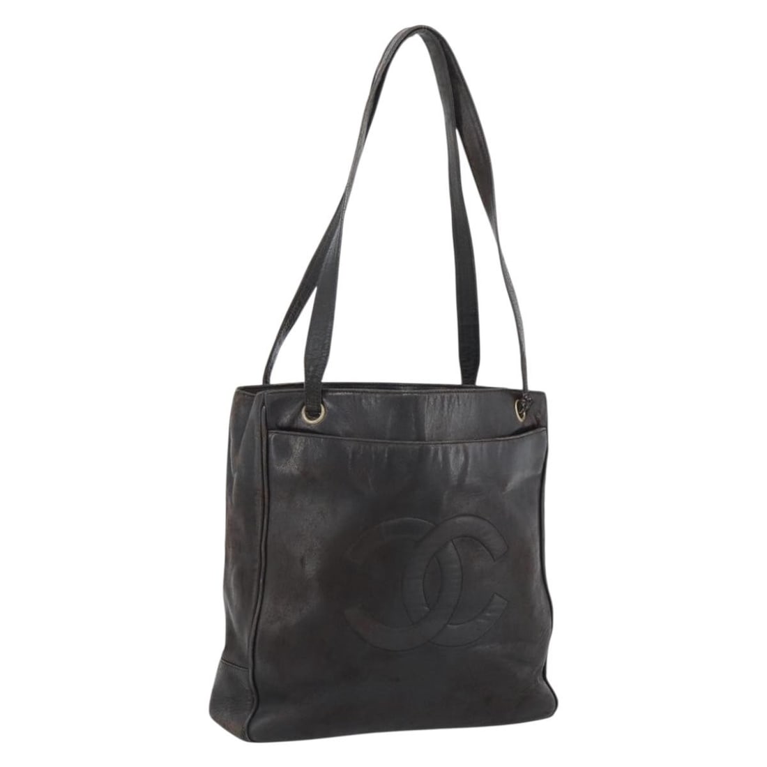 CHANEL Brown Leather Shoulder Bag Gold Tone CC Italy: CHANEL Brown Leather Shoulder Bag Gold Tone CC Italy Authentic CHANEL shoulder bag in brown leather with gold-tone CC detailing. This women's bag is made in Italy and shows heavy use, including wear t