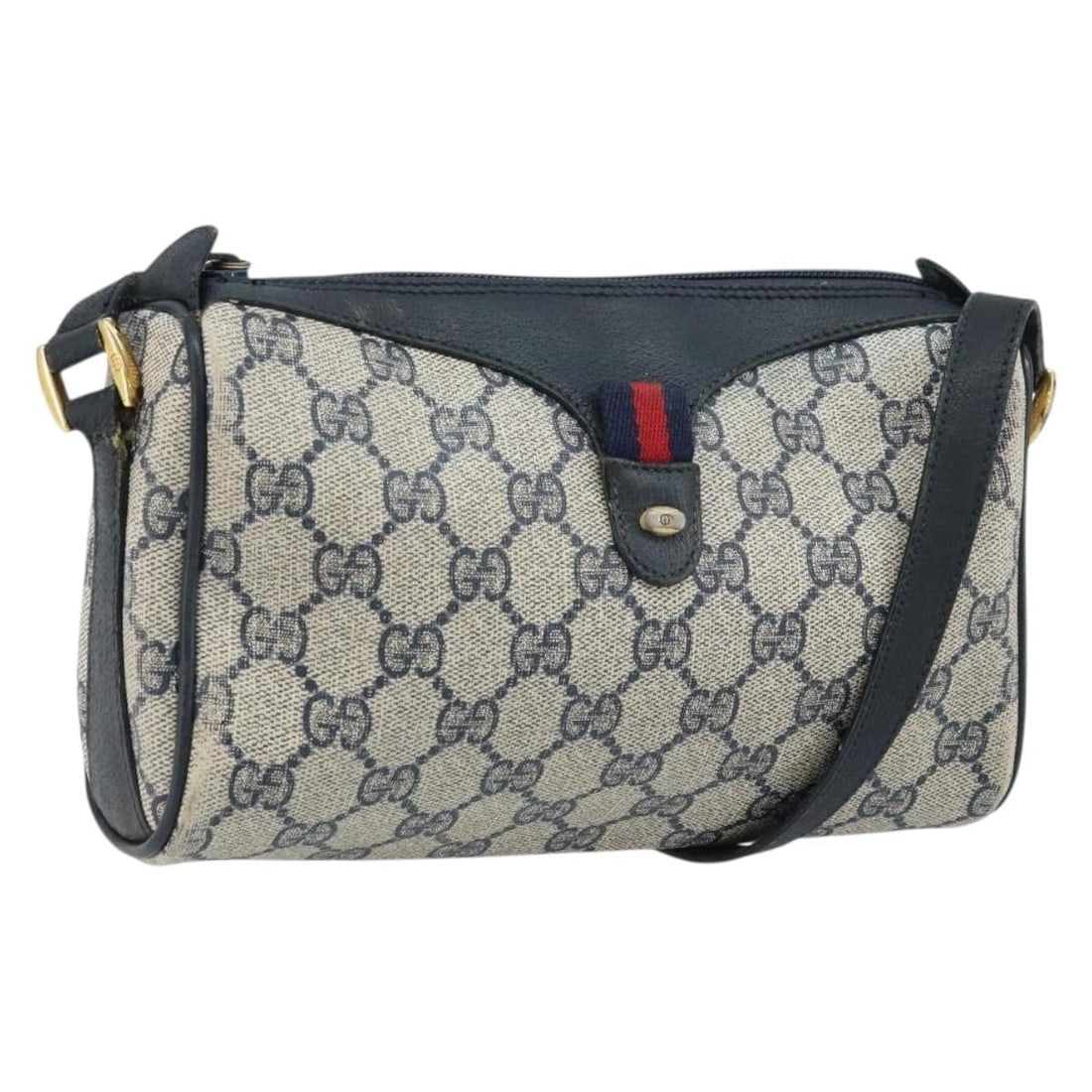 Gucci Sherry Line Navy GG Canvas Shoulder Bag 89 02 018 Italy: Gucci Sherry Line Navy GG Canvas Shoulder Bag 89 02 018 Italy This is a Gucci GG Supreme Sherry Line shoulder bag crafted from navy, gold, and red GG canvas. The bag is designed for women and features