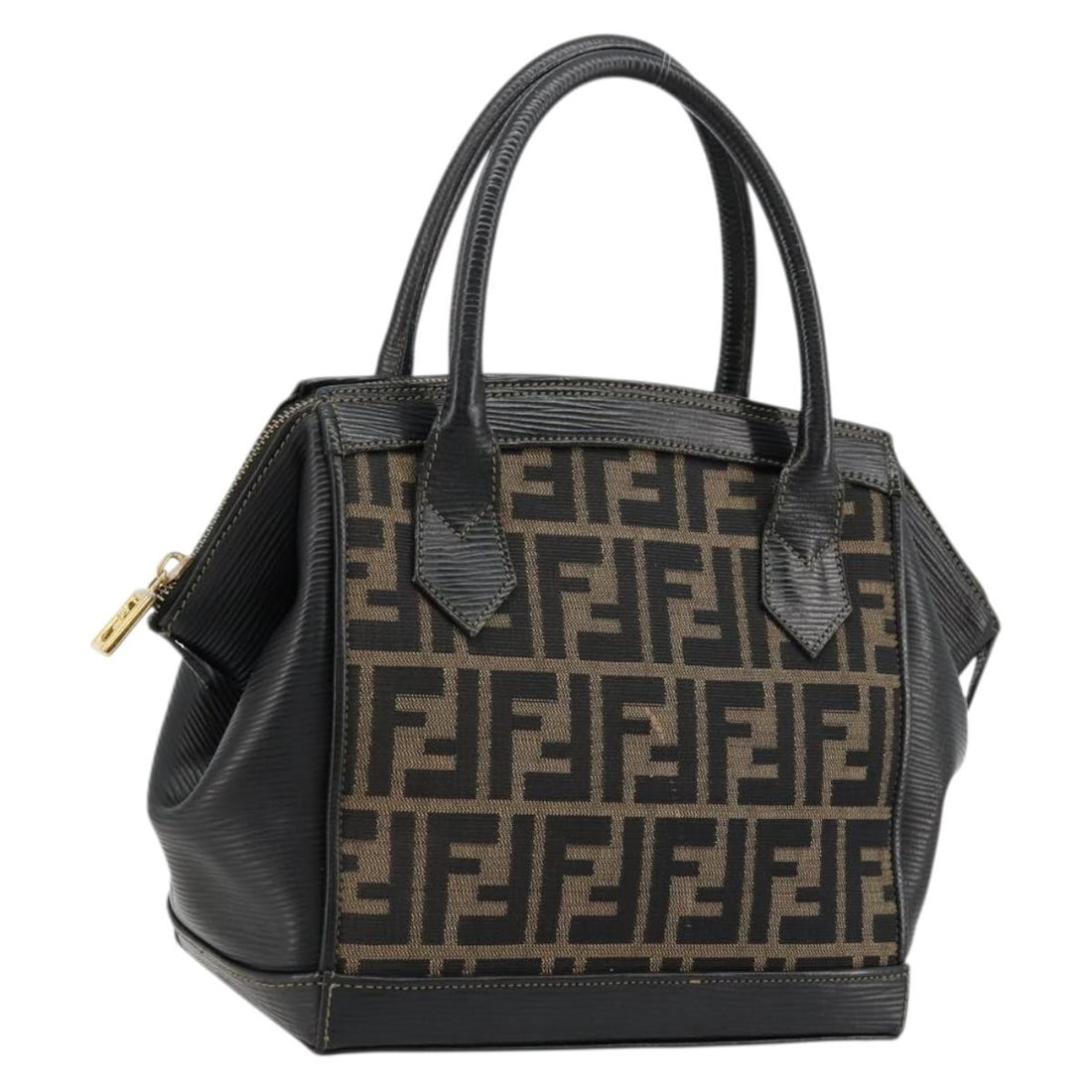 FENDI Zucca Canvas Hand Bag Brown Black Italy 175903: FENDI Zucca Canvas Hand Bag Brown Black Italy 175903 Authentic FENDI handbag in brown and black Zucca canvas. This women's bag is made in Italy and shows heavy use, including loss of shape, rubbing, s