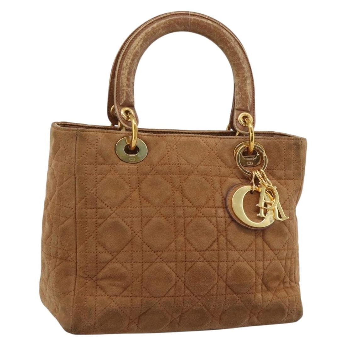 Christian Dior Cannage Suede Handbag Brown Gold Tone Italy: Christian Dior Cannage Suede Handbag Brown Gold Tone Italy Christian Dior Cannage handbag in brown suede with gold-tone accents. This women's handbag includes a dust bag and is made in Italy. Conditio