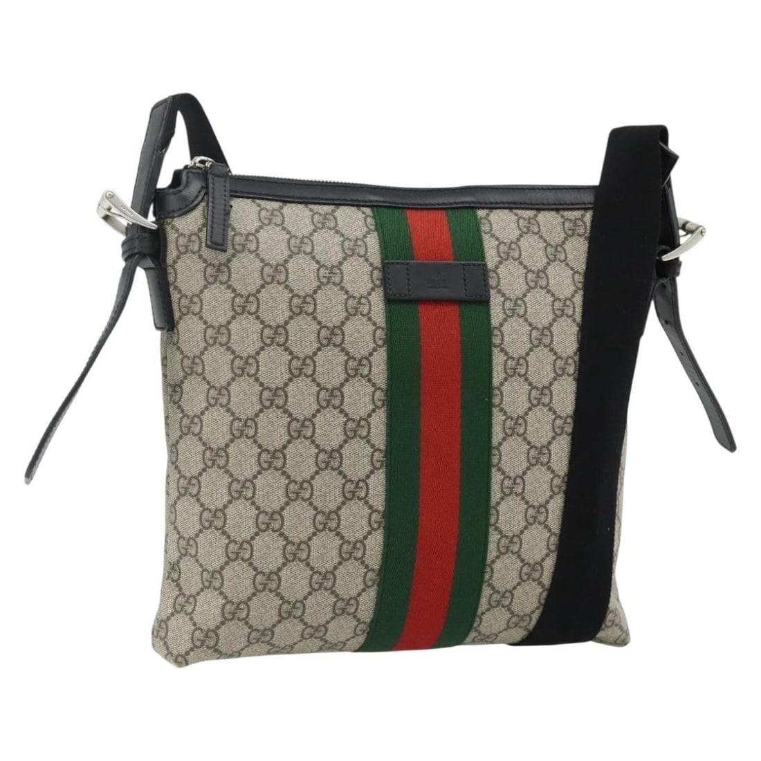 Gucci 387111 GG Supreme Web Shoulder Bag Beige Silver PVC Leather: Gucci 387111 GG Supreme Web Shoulder Bag Beige Silver PVC Leather Authentic Gucci GG Supreme Web Sherry Line shoulder bag in beige and silver. Made in Italy, this women's bag is crafted from PVC leath
