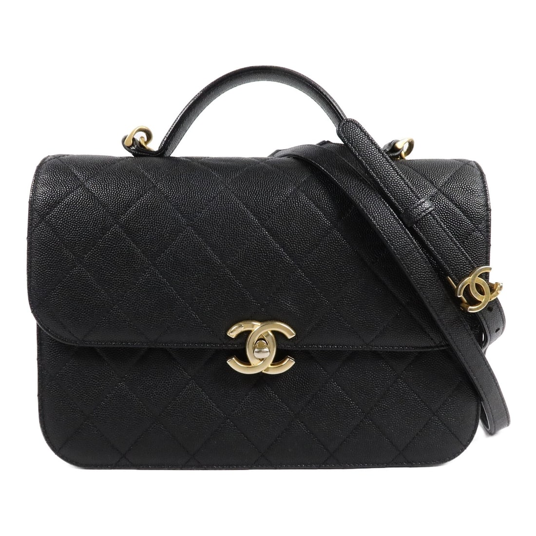 CHANEL AS2826 CC 2Way Shoulder Carry Bag Black Calfskin GHW: CHANEL AS2826 CC 2Way Shoulder Carry Bag Black Calfskin GHW A CHANEL 2-way carry bag and shoulder bag in black calfskin leather. It features CC hardware with a turn-lock closure, one exterior magnetic