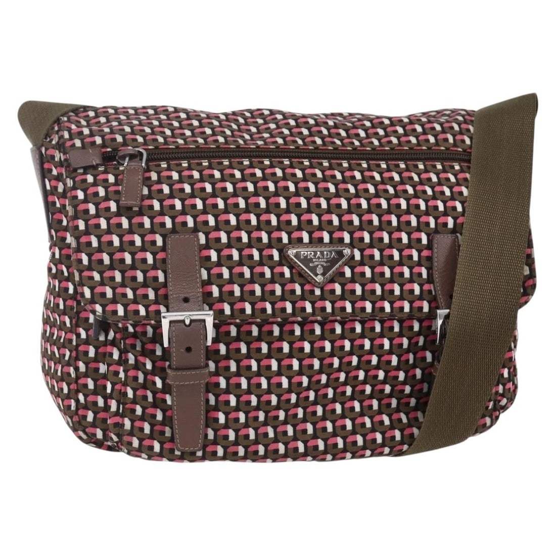 Prada pink silver nylon shoulder bag Italy: Prada pink silver nylon shoulder bag Italy This PRADA shoulder bag features a pink and silver nylon exterior with silver-tone accents. Designed for women, it offers a spacious interior and a practical