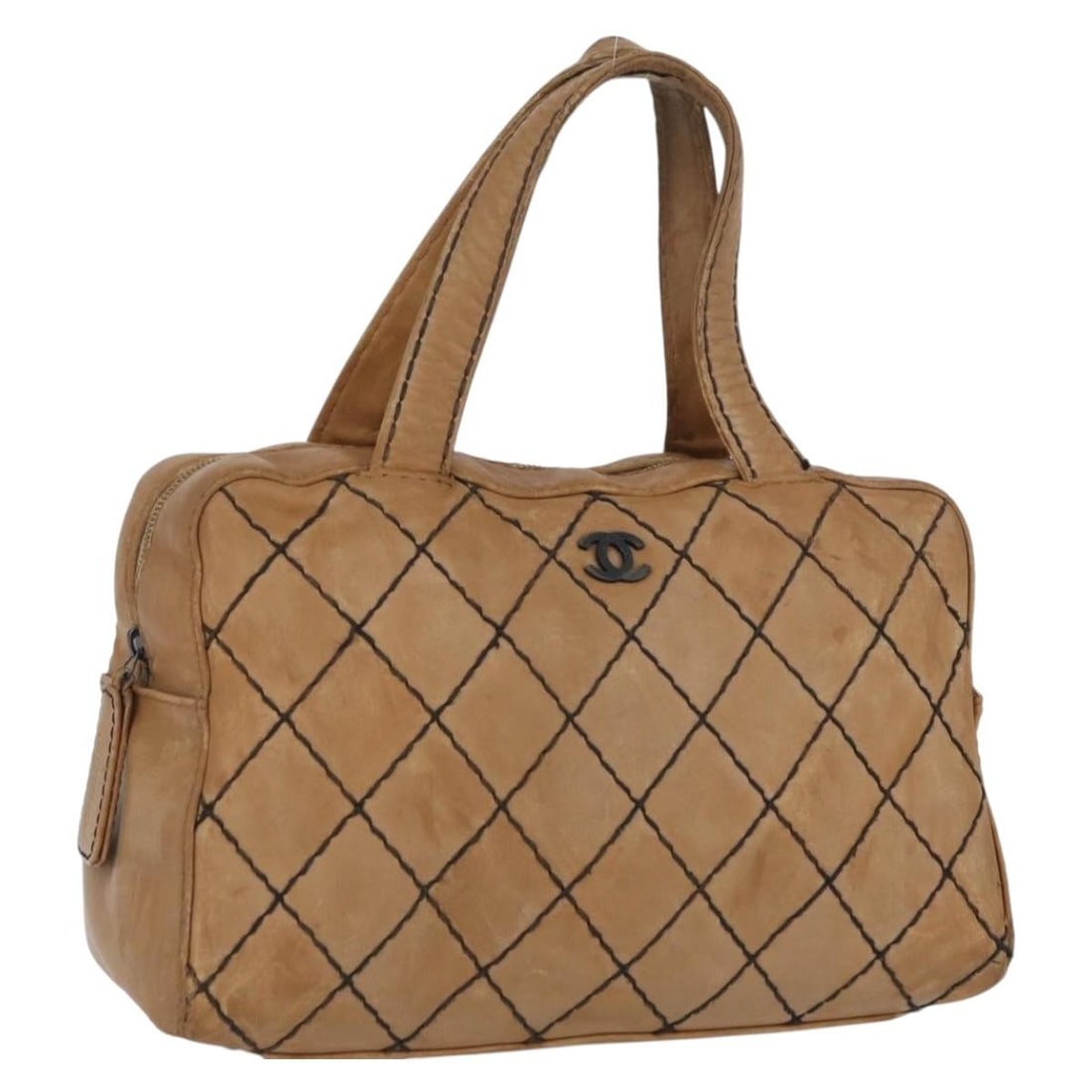 CHANEL Wild Stitch Beige Leather Handbag CC Italy: CHANEL Wild Stitch Beige Leather Handbag CC Italy A CHANEL Wild Stitch hand bag in beige leather, made in Italy. This piece features a structured silhouette with handle drop measurements provided, and