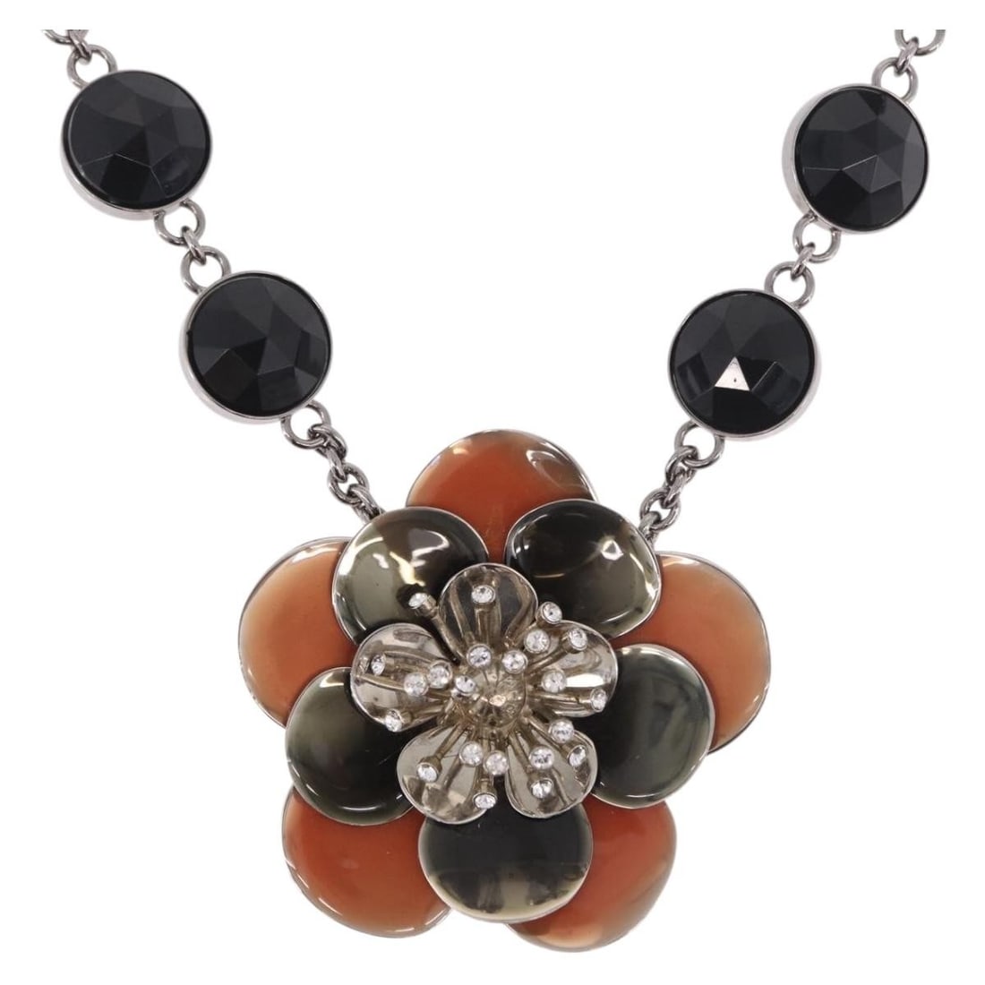 Miu Miu black and silver metal necklace for women: Miu Miu black and silver metal necklace for women Authentic Miu Miu women's necklace in black and silver-tone metal. This pre-owned piece shows visible wear from use, including surface scratches,