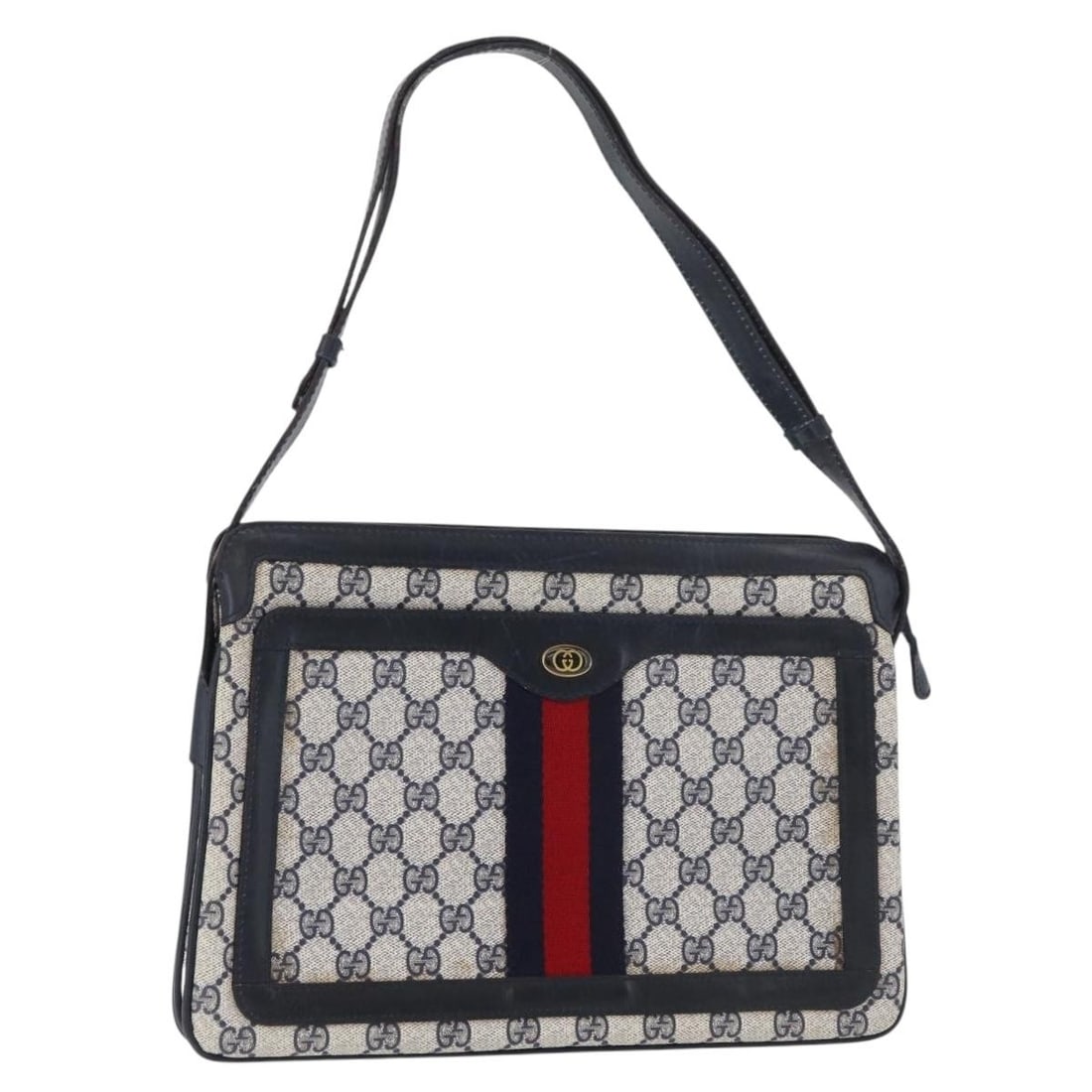 Gucci Sherry Line Shoulder Bag GG Supreme PVC Leather Navy Gold 010 378: Gucci Sherry Line Shoulder Bag GG Supreme PVC Leather Navy Gold 010 378 Authentic Gucci GG Supreme Sherry Line shoulder bag in navy and gold PVC leather with GG canvas. Made in Italy, this women's sho