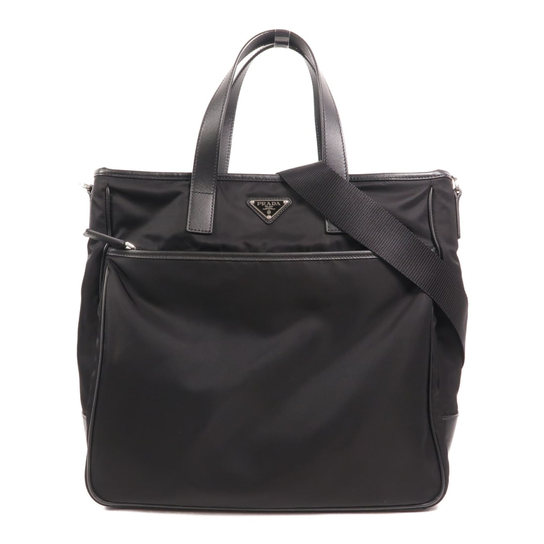 PRADA VA1032 Black Nylon 2 Way Shoulder Bag SHW: PRADA VA1032 Black Nylon 2 Way Shoulder Bag SHW Prada 2-way shoulder bag in black nylon with silver-tone hardware. This mens bag features dual carry options with top handles and a detachable shoulder 
