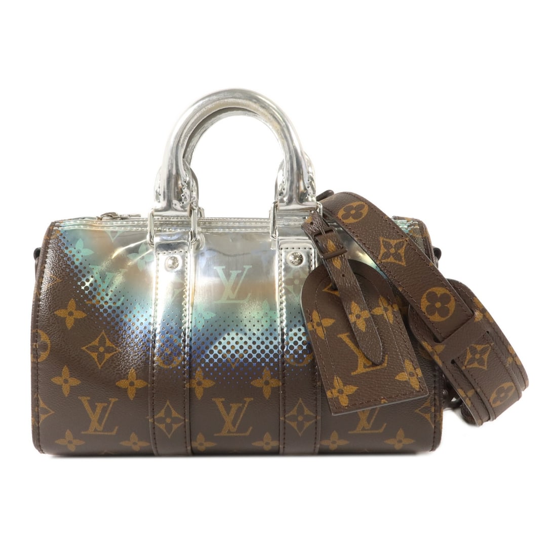 Louis Vuitton Keepall Bandouliere 25 M23119 2Way Shoulder Bag: Louis Vuitton Keepall Bandouliere 25 M23119 2Way Shoulder Bag Louis Vuitton Keepall Bandouliere 25 2-way shoulder bag in Monogram Metallic Nebula coated canvas. This women's bag features a brown and s