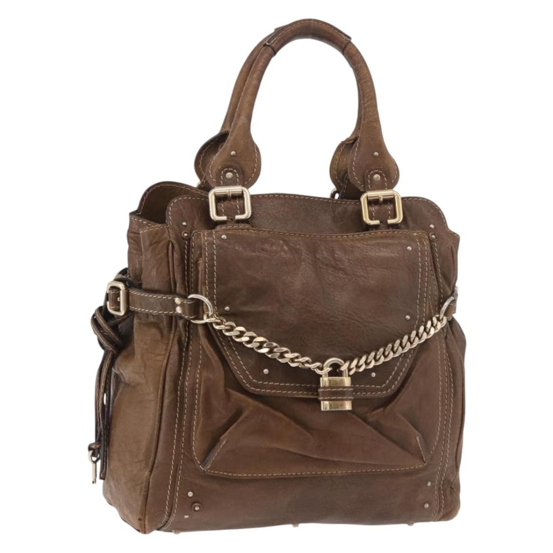 Chloe Paddington Leather Hand Bag Brown Gold Italy: Chloe Paddington Leather Hand Bag Brown Gold Italy Chloe Paddington handbag in brown leather with gold-tone accents. Made in Italy, this women's handbag is offered without the original box or dust bag