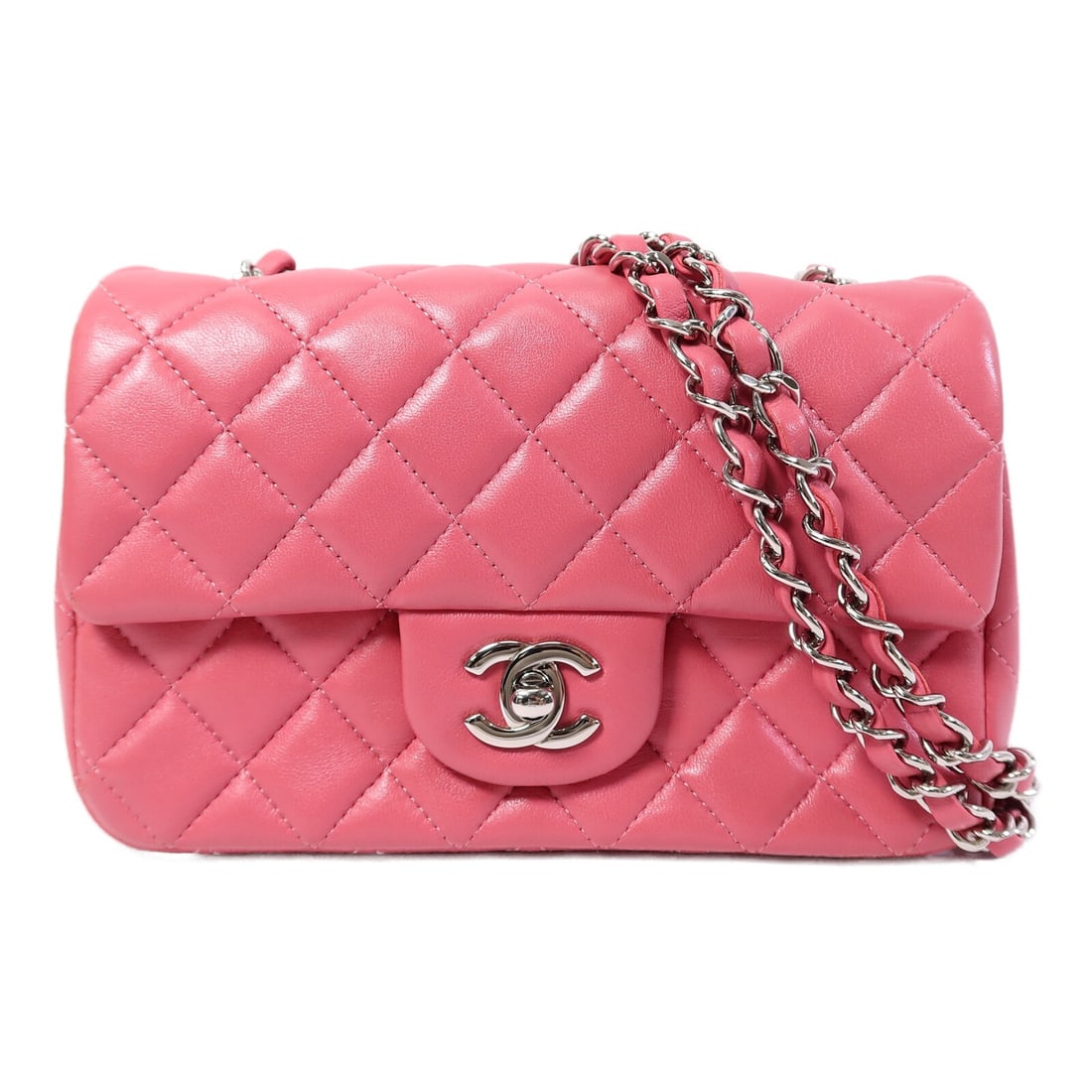 CHANEL Classic 23 A01113 Pink Lambskin Chain Shoulder Bag: CHANEL Classic 23 A01113 Pink Lambskin Chain Shoulder Bag CHANEL Classic 23 Chain Shoulder Bag in pink lambskin (sheep leather) with silver-tone hardware. This shoulder bag is designed for women and f
