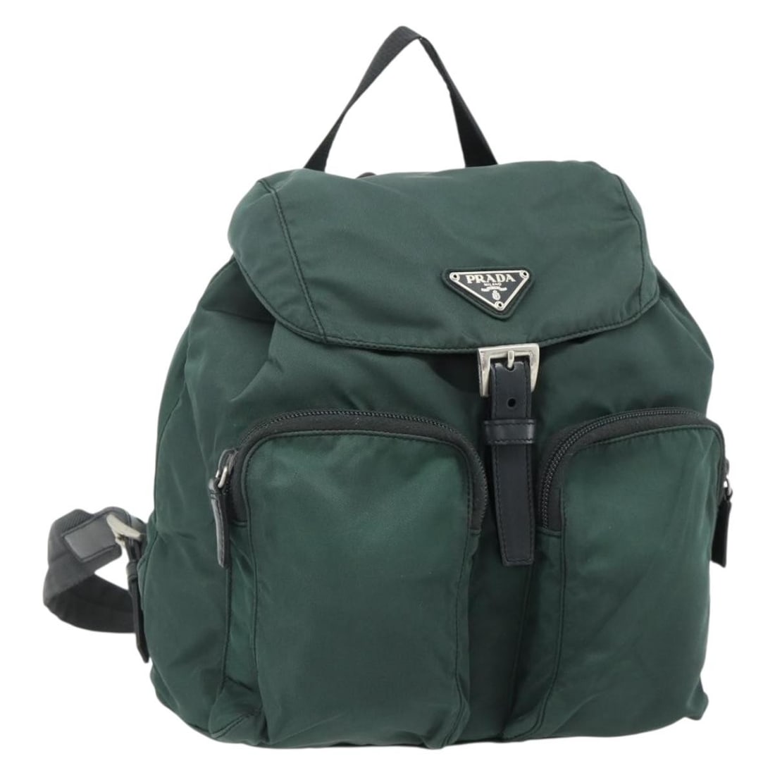 PRADA Nylon Backpack Green Silver with Guarantee Card: PRADA Nylon Backpack Green Silver with Guarantee Card Prada women's backpack in green and silver nylon, made in Italy. The bag measures approximately 24 cm W x 25 cm H x 12 cm D (9.4 x 9.8 x 4.7 in). 