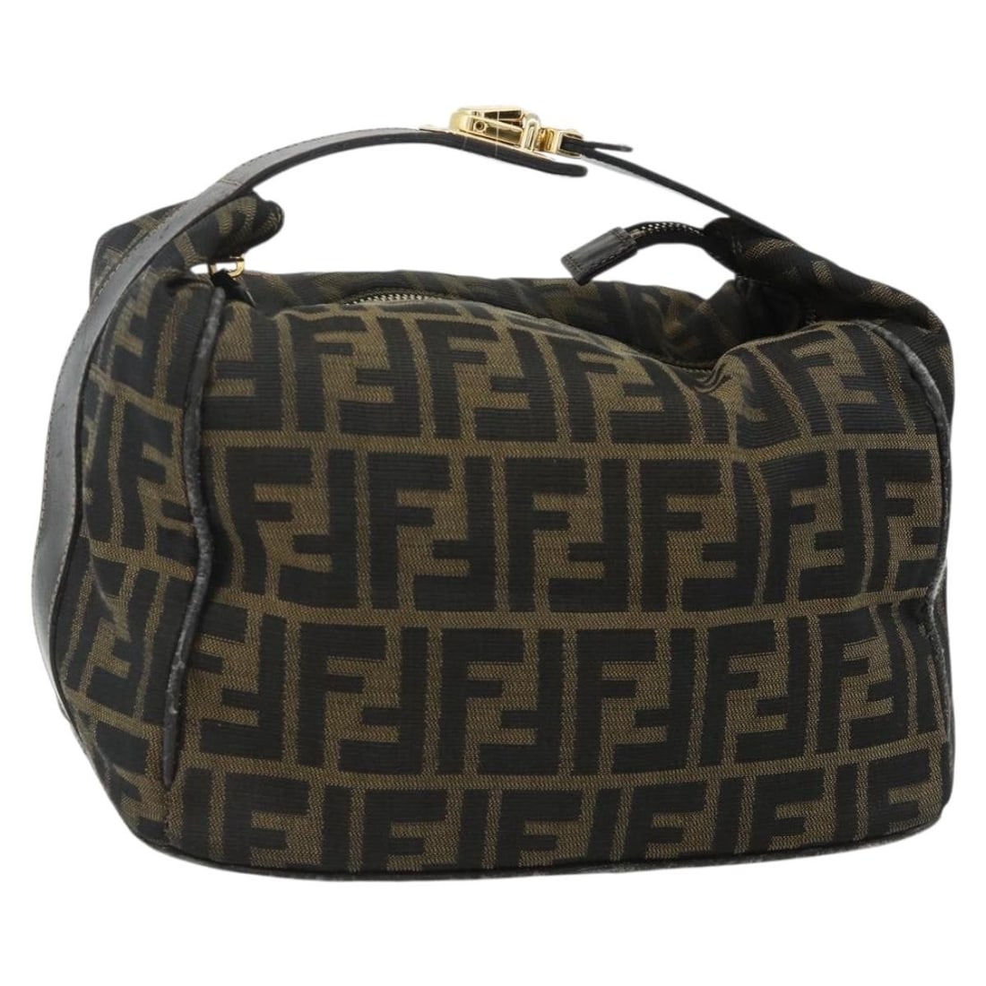 FENDI Zucca Canvas Handbag Black Brown with Key Clochette: FENDI Zucca Canvas Handbag Black Brown with Key Clochette Authentic FENDI hand bag in black and brown Zucca canvas. This women's bag includes one key and a clochette. Condition is heavily used, with v