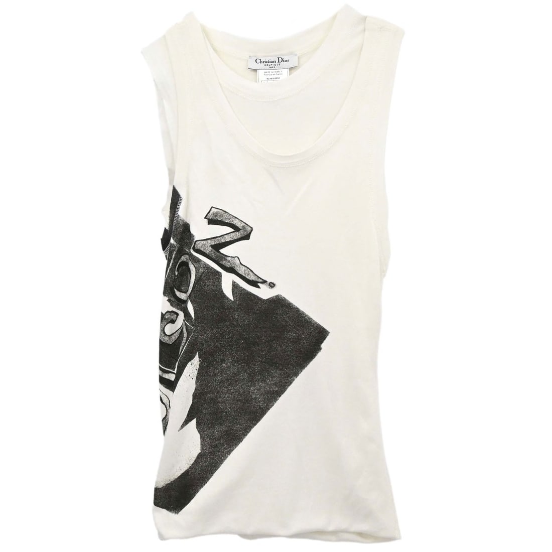 Dior womens cotton sleeveless tank top white FR 36 logo: Dior womens cotton sleeveless tank top white FR 36 logo Christian Dior sleeveless tank top in white cotton with a layered-look design and logo accent. This women's casual top features a round neckline
