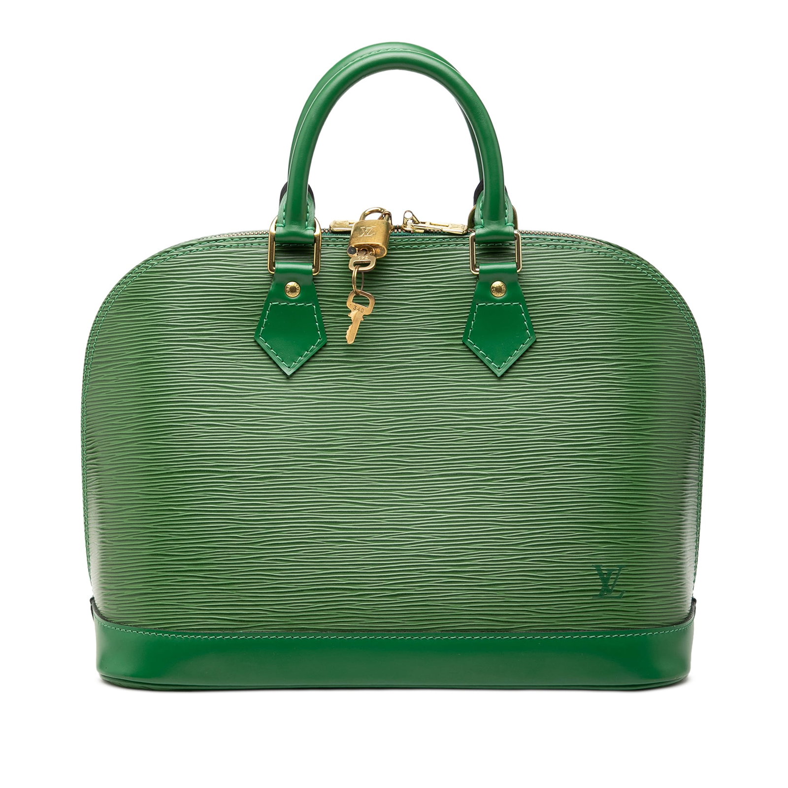 Louis Vuitton Alma PM Epi Leather Handbag Green: Louis Vuitton Alma PM Epi Leather Handbag Green Louis Vuitton Epi Alma PM handbag crafted in green epi leather with rolled handles, a top zip closure, and an interior slip pocket. Made in France. Cond