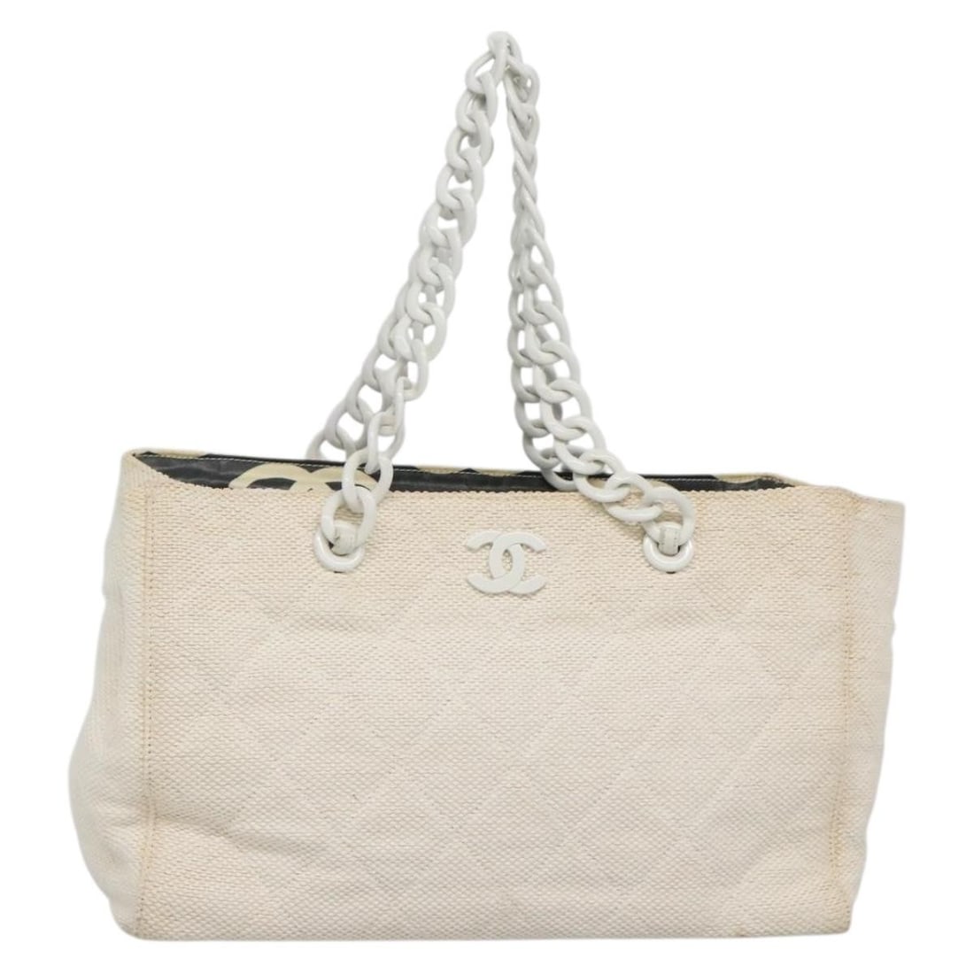 CHANEL Matelasse Wood Shoulder Bag White Gold Chain CC: CHANEL Matelasse Wood Shoulder Bag White Gold Chain CC CHANEL Matelasse chain shoulder bag in white and gold. This women's shoulder bag comes with a guarantee card. Condition is heavily used, with sha