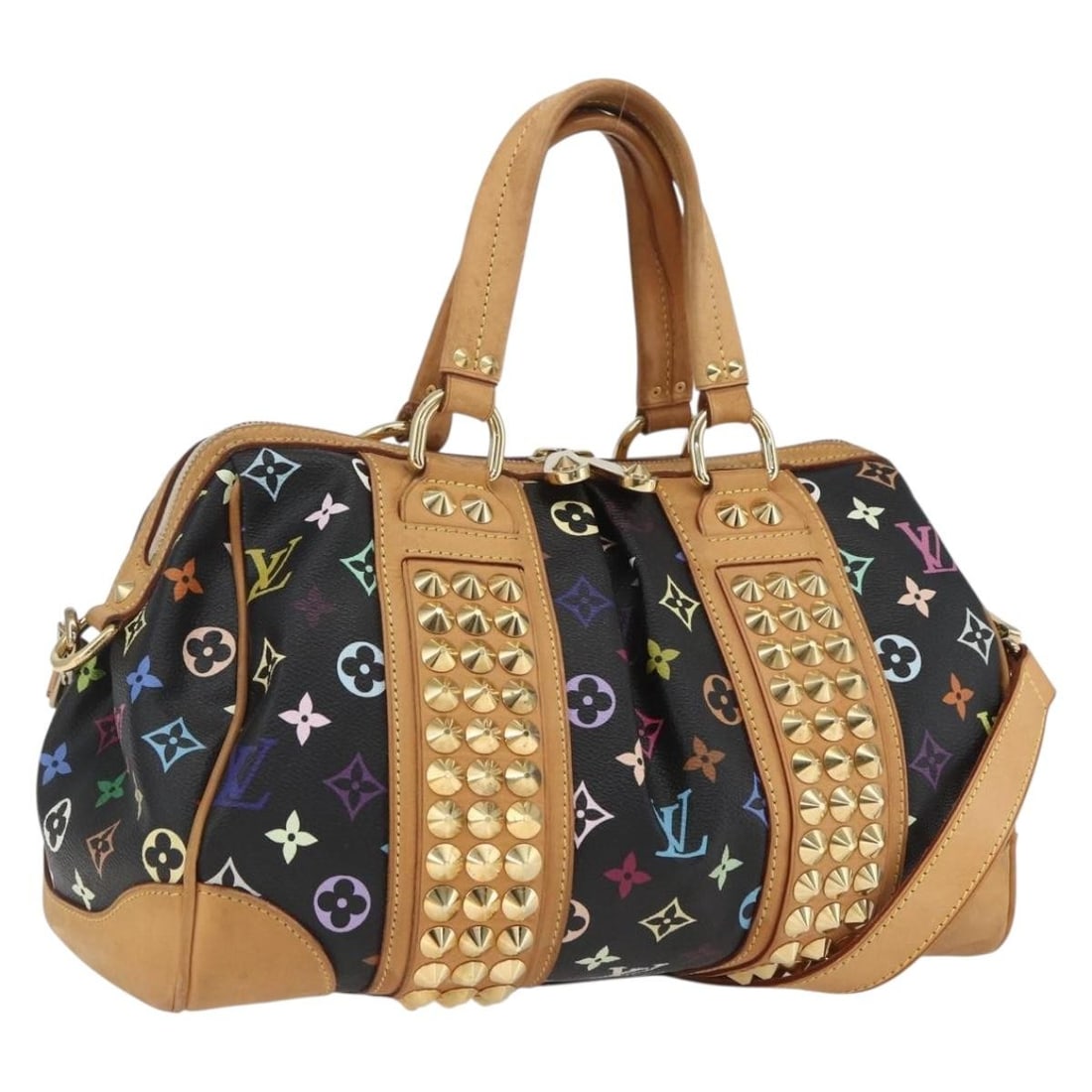 Louis Vuitton Courtney MM 2way Hand Bag Monogram Multicolor Black M45642: Louis Vuitton Courtney MM 2way Hand Bag Monogram Multicolor Black M45642 Louis Vuitton Courtney MM 2way bag in black Monogram Multicolor Canvas. It is a handbag style with a shoulder strap and include