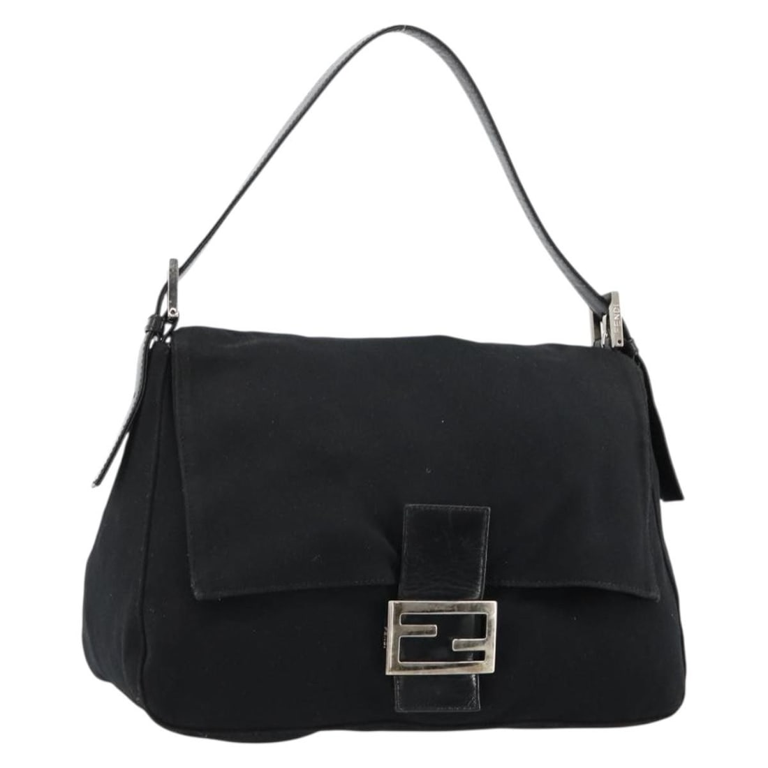 FENDI Mamma Baguette Cotton Jersey Shoulder Bag Black Silver: FENDI Mamma Baguette Cotton Jersey Shoulder Bag Black Silver Fendi Mamma Baguette shoulder bag in black cotton jersey with silver-tone accents. This women's shoulder bag is made in Italy and includes 