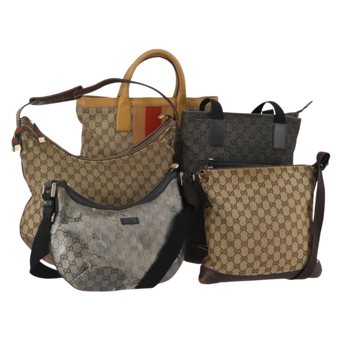 5 Piece Gucci GG Canvas Shoulder Bag Set Beige Black: 5 Piece Gucci GG Canvas Shoulder Bag Set Beige Black Authentic Gucci GG Canvas shoulder bag set in beige and black for women. This special set sale includes only the items shown in the photo; the orig
