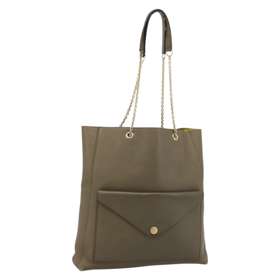 CELINE leather tote bag khaki with gold tone chain (1 of 18)