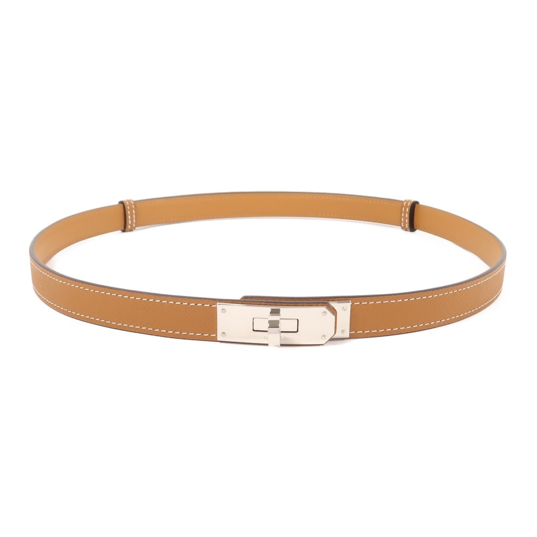 Hermes Kelly Pocket 18 Epsom Calfskin Belt Gold Brown PHW: Hermes Kelly Pocket 18 Epsom Calfskin Belt Gold Brown PHW Hermes Kelly Pocket 18 belt in Gold x Brown x Gold, crafted from Epsom leather and calfskin (cowhide). It features a B stamp indicating manufa