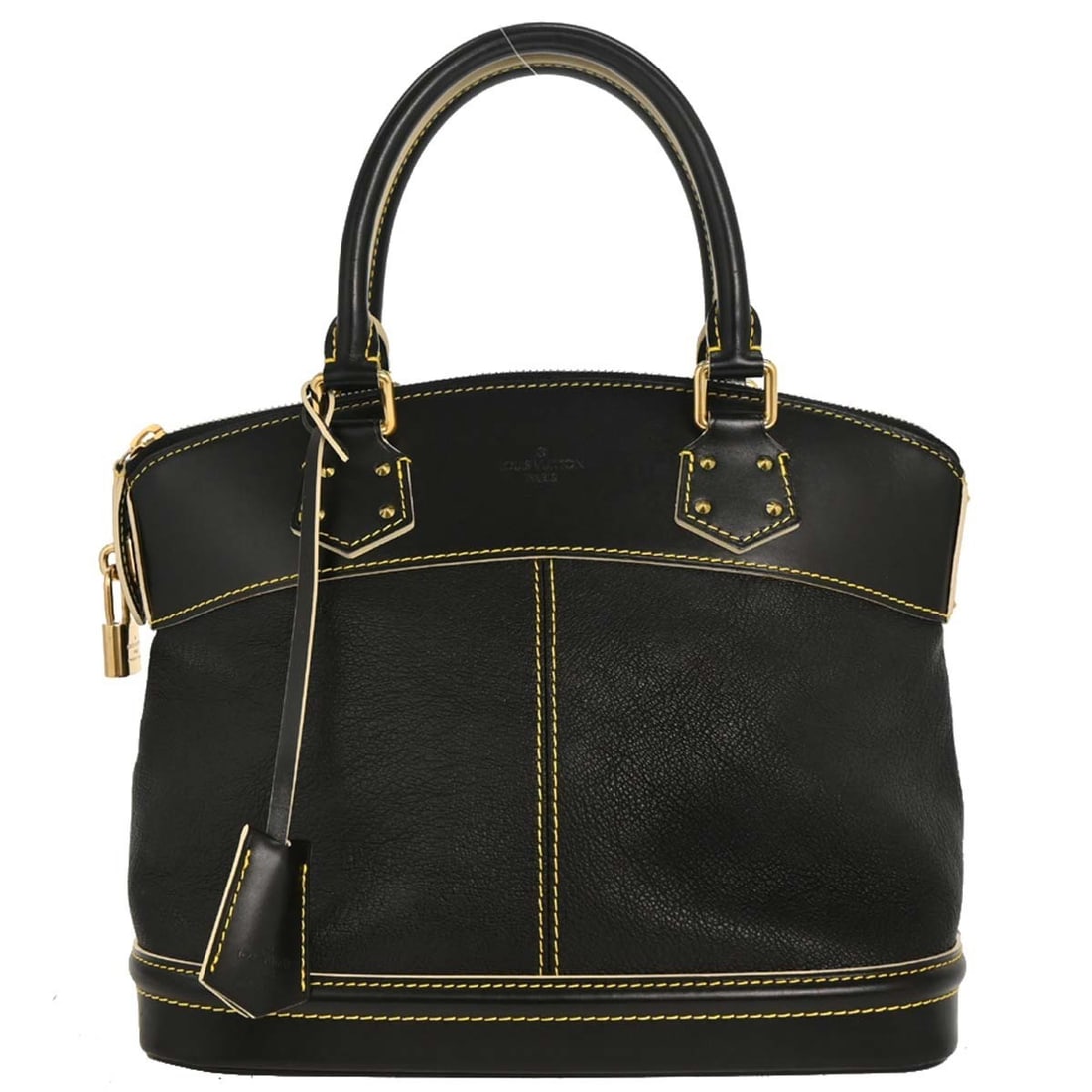 Louis Vuitton Lockit PM Black Suhali Leather Handbag M91888: Louis Vuitton Lockit PM Black Suhali Leather Handbag M91888 Vintage Louis Vuitton Lockit PM tote handbag in black Suhali leather with double handles and a zip closure. This medium handbag features a b