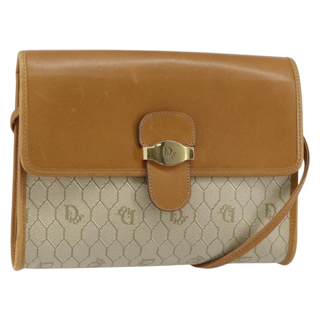 Christian Dior Vintage Honeycomb Flap Shoulder Bag Canvas Leather Beige: Christian Dior Vintage Honeycomb Flap Shoulder Bag Canvas Leather Beige This vintage Christian Dior Honeycomb Flap Crossbody Bag features a beige canvas body complemented by leather accents. Designed 