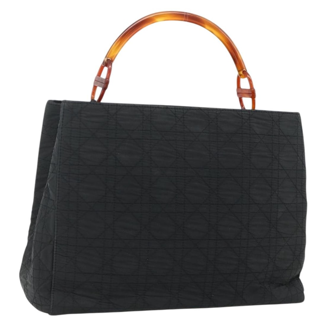 Christian Dior Lady Dior Cannage Nylon Hand Bag Black Silver: Christian Dior Lady Dior Cannage Nylon Hand Bag Black Silver Authentic Christian Dior Lady Dior Cannage handbag in black nylon with silver-tone exterior accents. Made in Italy, this women's handbag is