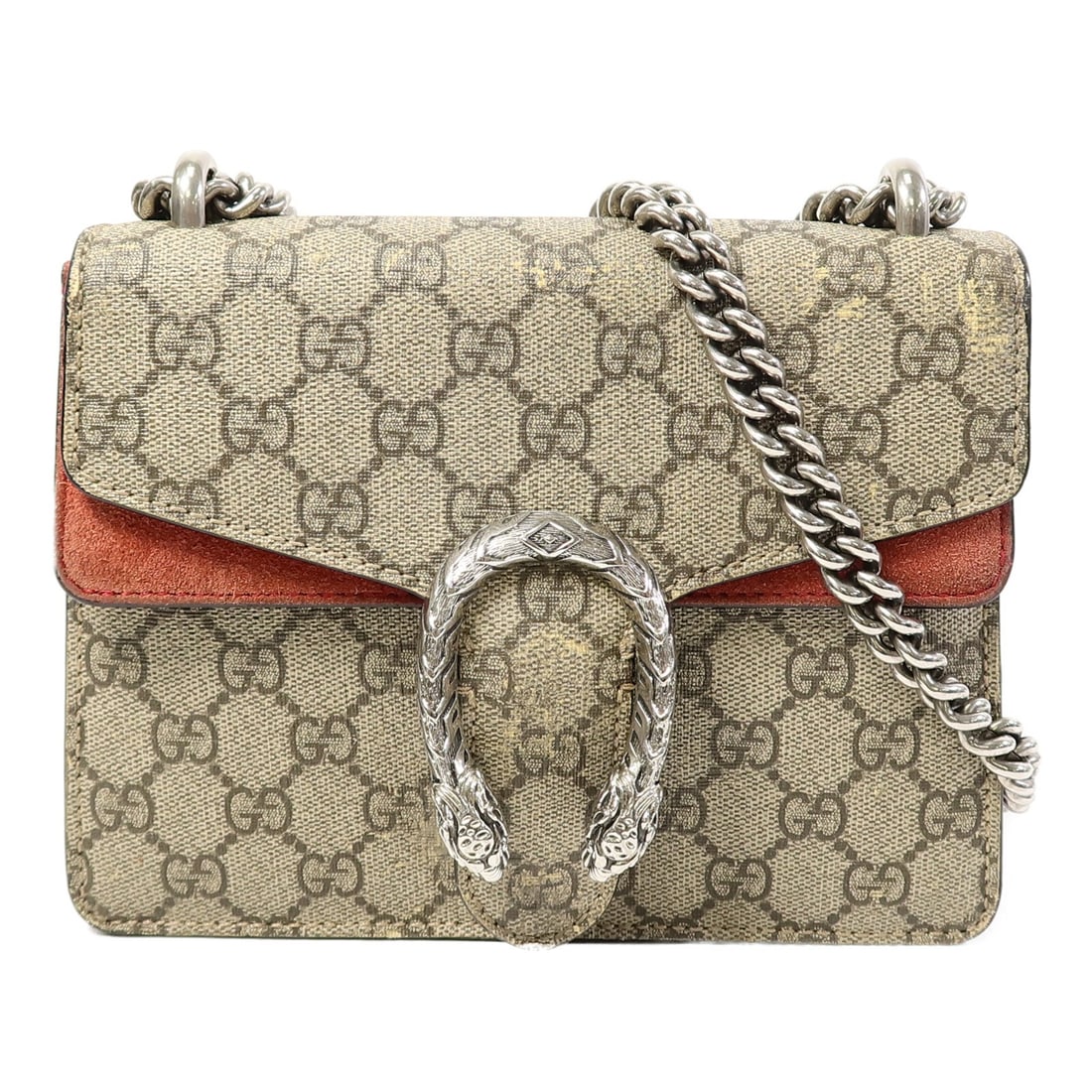 GUCCI 421970 GG Chain Shoulder Bag Brown Red Coated Canvas: GUCCI 421970 GG Chain Shoulder Bag Brown Red Coated Canvas GUCCI GG SHW Chain Shoulder Bag in brown and red PVC coated canvas. This women's regular-size shoulder bag features a flap pocket and a chain