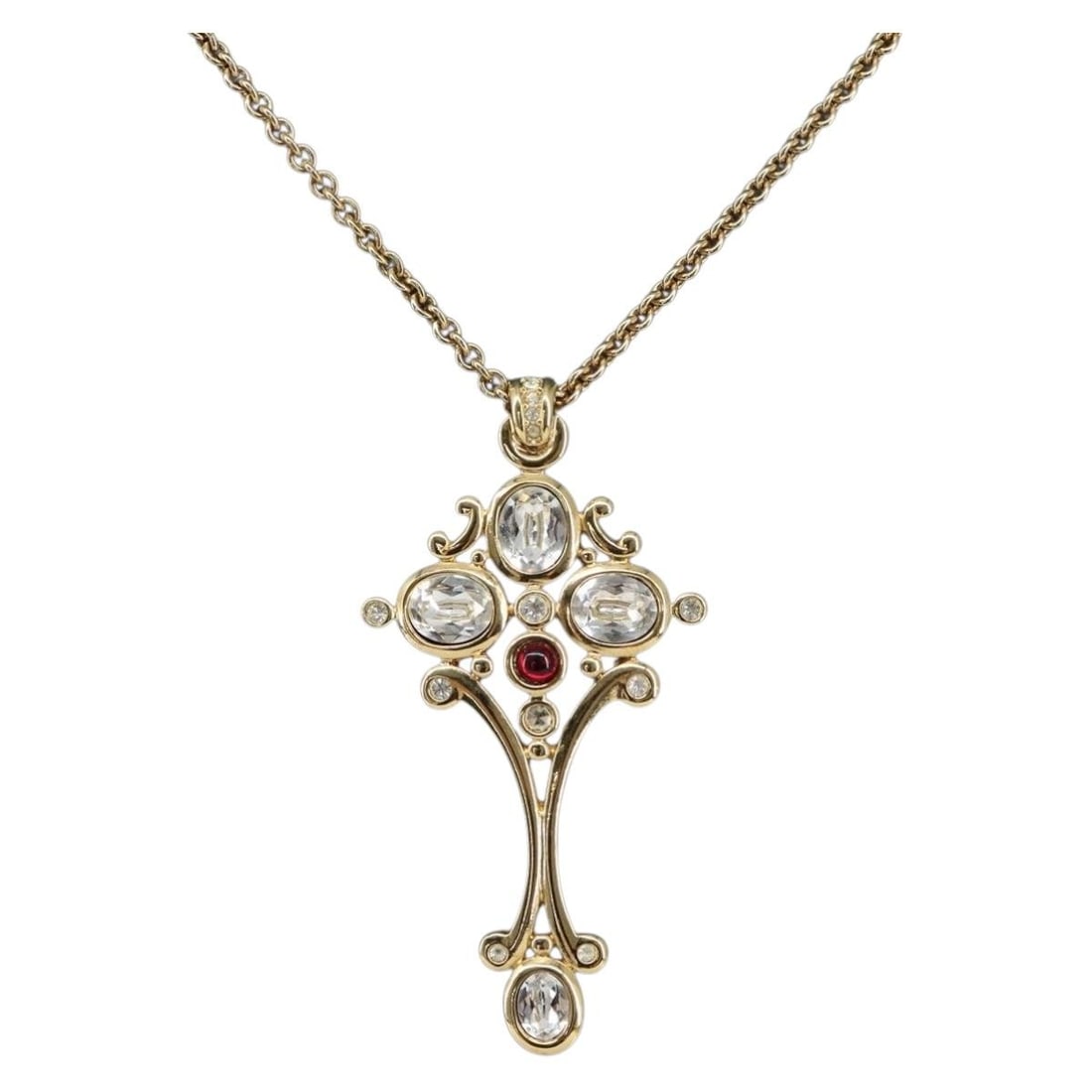 Christian Dior Gold Tone Metal Crystal Necklace Germany: Christian Dior Gold Tone Metal Crystal Necklace Germany Christian Dior necklace in gold-tone metal for women. This piece is made in Germany and shows reasonable wear and tear consistent with condition