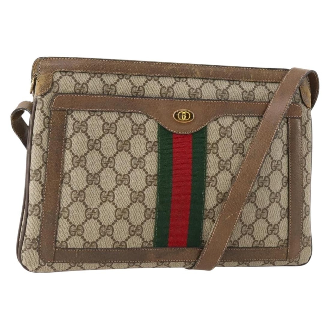 Gucci Sherry Line GG Supreme Shoulder Bag Beige Gold PVC: Gucci Sherry Line GG Supreme Shoulder Bag Beige Gold PVC Gucci shoulder bag from the GG Supreme Web Sherry Line in beige and gold PVC leather with GG canvas. Made in Italy, this women's bag is offered
