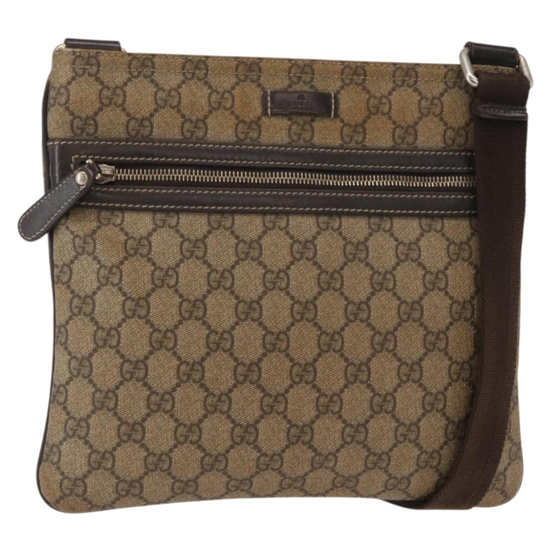 GUCCI GG Supreme Beige Gold PVC Shoulder Bag 295257 Auth: GUCCI GG Supreme Beige Gold PVC Shoulder Bag 295257 Auth This stylish GUCCI GG Supreme Shoulder Bag is crafted from durable PVC leather with a chic beige and gold color combination. Measuring approxim