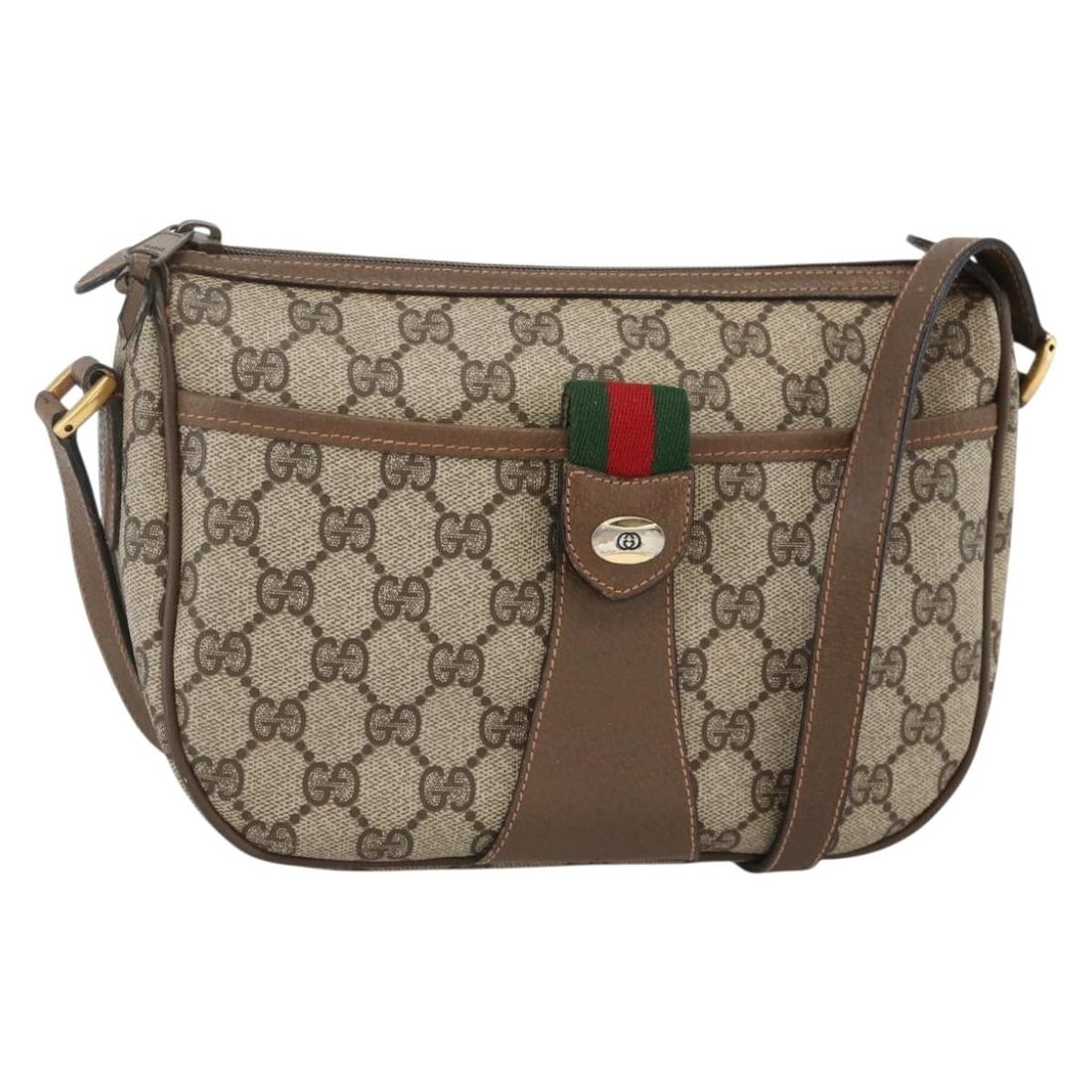 Gucci GG Supreme Sherry Line Beige Gold PVC Canvas Shoulder Bag: Gucci GG Supreme Sherry Line Beige Gold PVC Canvas Shoulder Bag This is a GUCCI GG Supreme Web Sherry Line women's shoulder bag crafted from beige and gold PVC leather and GG canvas. The bag features 