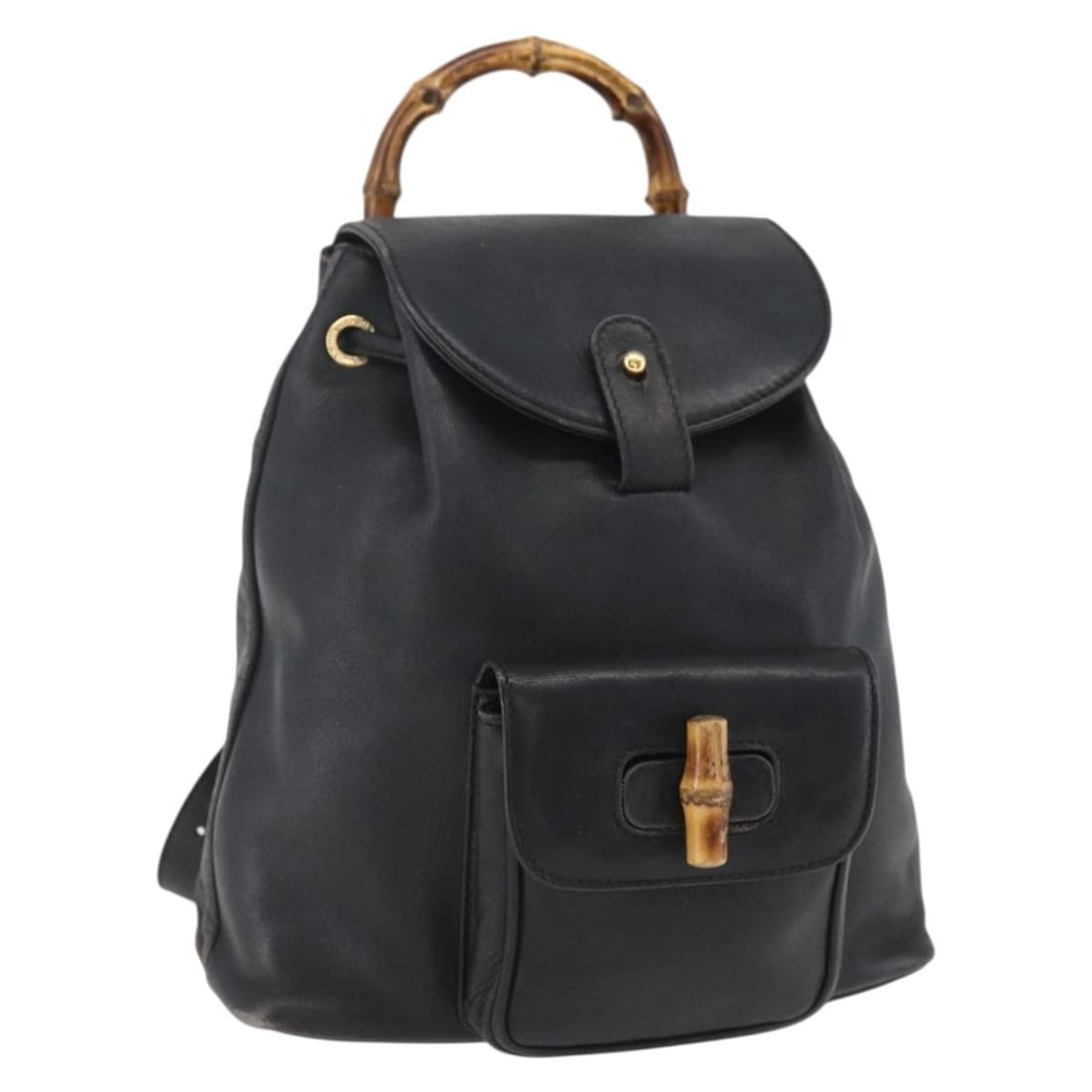 GUCCI 003 1956 0030 Leather Backpack Black Gold Tone: GUCCI 003 1956 0030 Leather Backpack Black Gold Tone Gucci Bamboo backpack in black and gold leather, made in Italy. This women's backpack is identified by product line 003 1956 0030 and is offered as