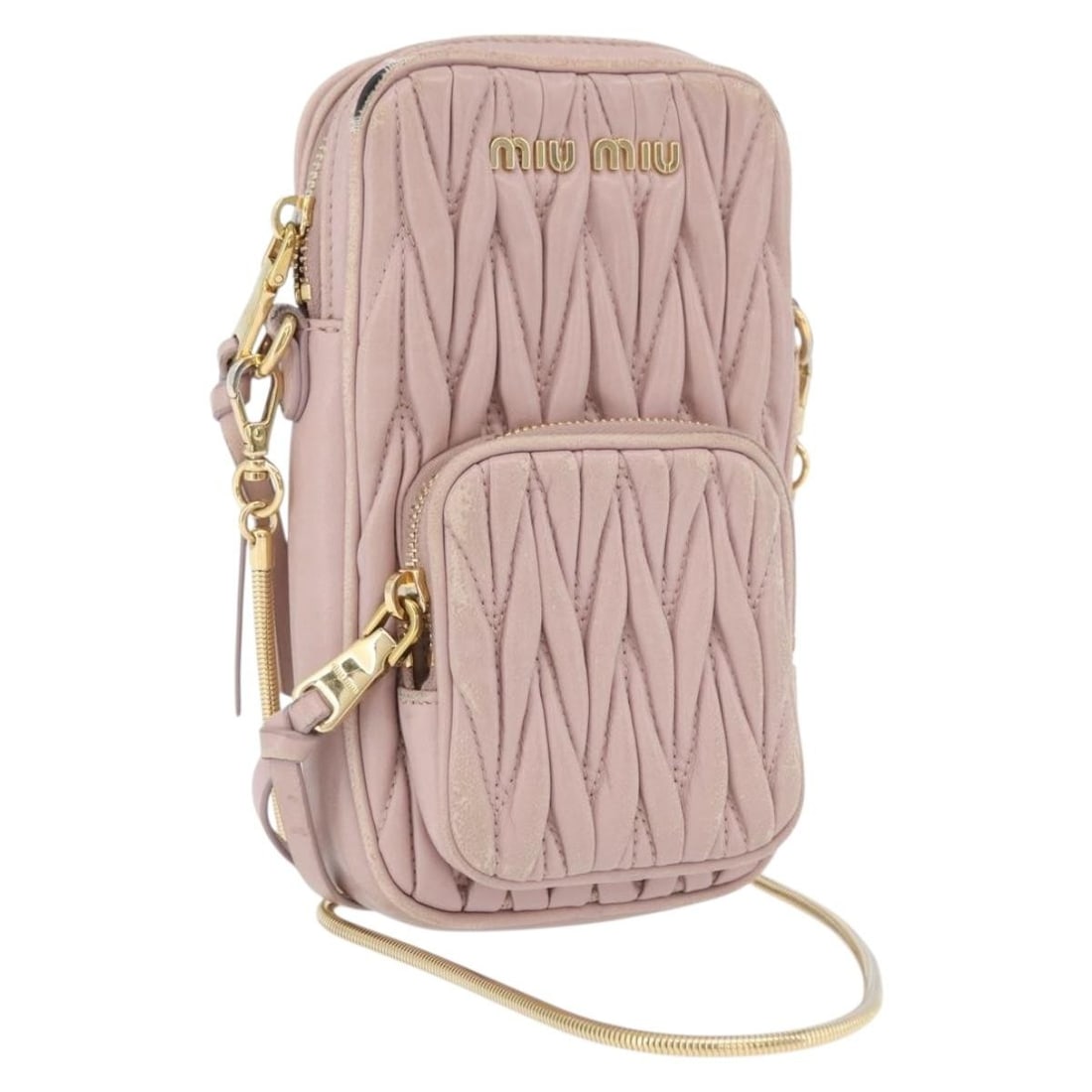 Miu Miu Pink Leather Matelasse Chain Shoulder Bag with Gold Accents (1 of 18)