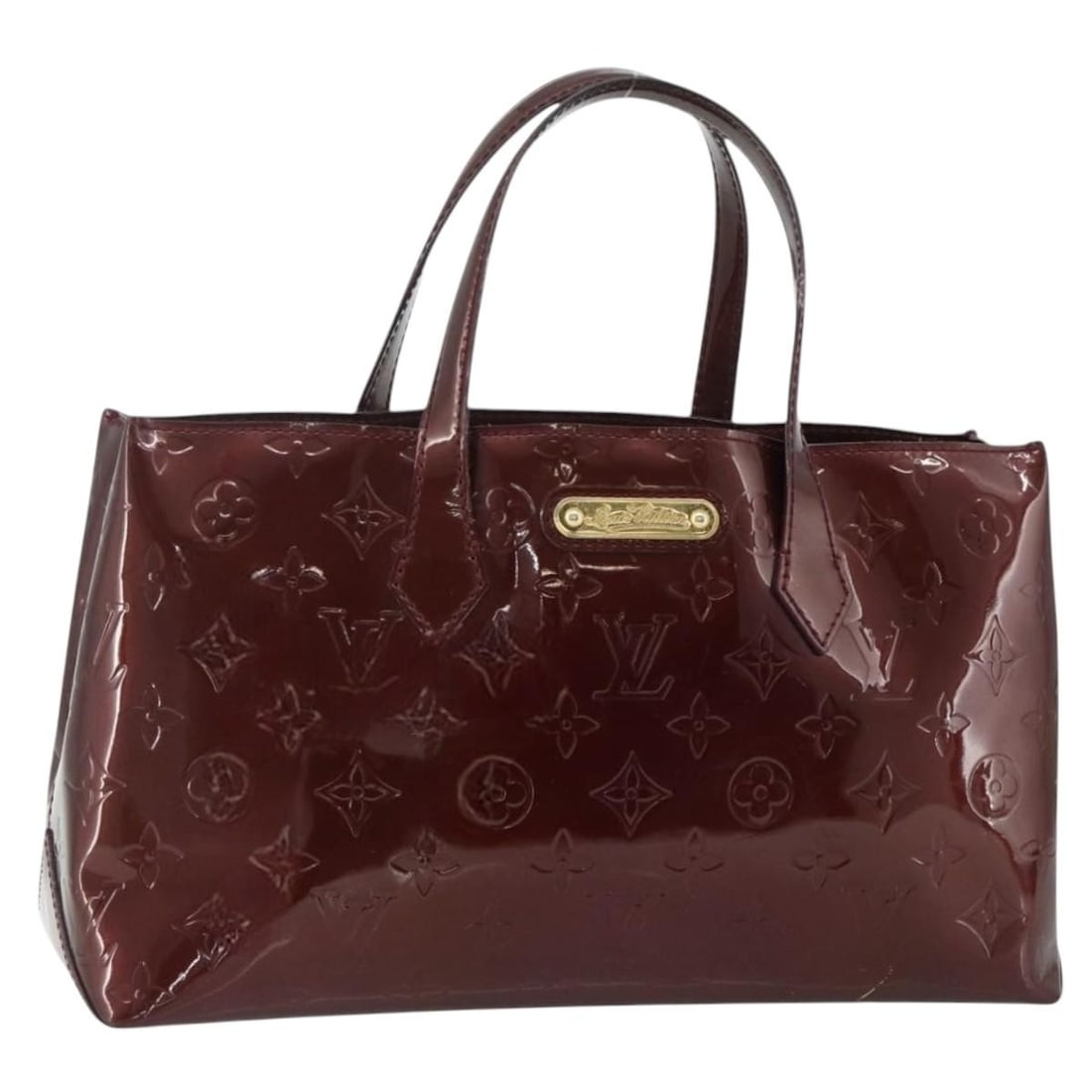 Louis Vuitton Vernis Wilshire PM Rouge Favist Patent Leather Tote: Louis Vuitton Vernis Wilshire PM Rouge Favist Patent Leather Tote This Louis Vuitton Vernis Wilshire PM handbag is crafted from patent leather in the Rouge Favist color. Designed for women, it feature