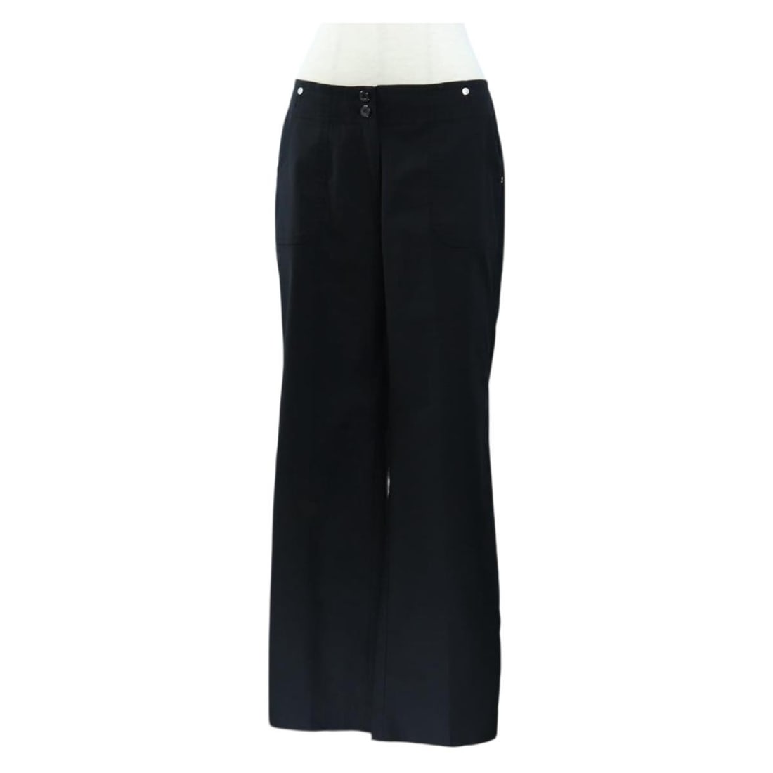 CHANEL Black Rayon Womens Pants Made in France: CHANEL Black Rayon Womens Pants Made in France Authentic CHANEL women's black rayon pants made in France. This pre-owned pair shows heavy wear, including rubbing, stains, slight loss of shape, scratch