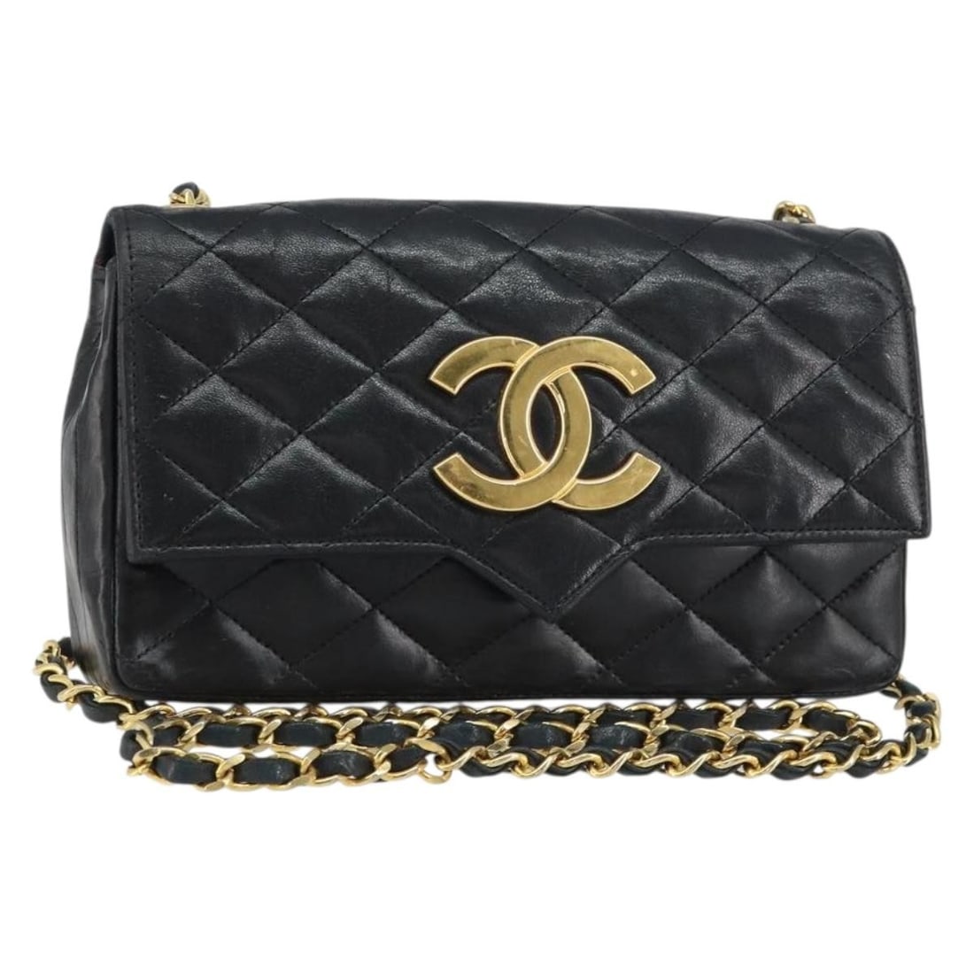 CHANEL Black Gold Matelasse Lamb Skin Shoulder Bag Authenticated: CHANEL Black Gold Matelasse Lamb Skin Shoulder Bag Authenticated This CHANEL Chain Shoulder Matelasse Bag is a timeless accessory crafted from premium lambskin in a chic black and gold color combinati