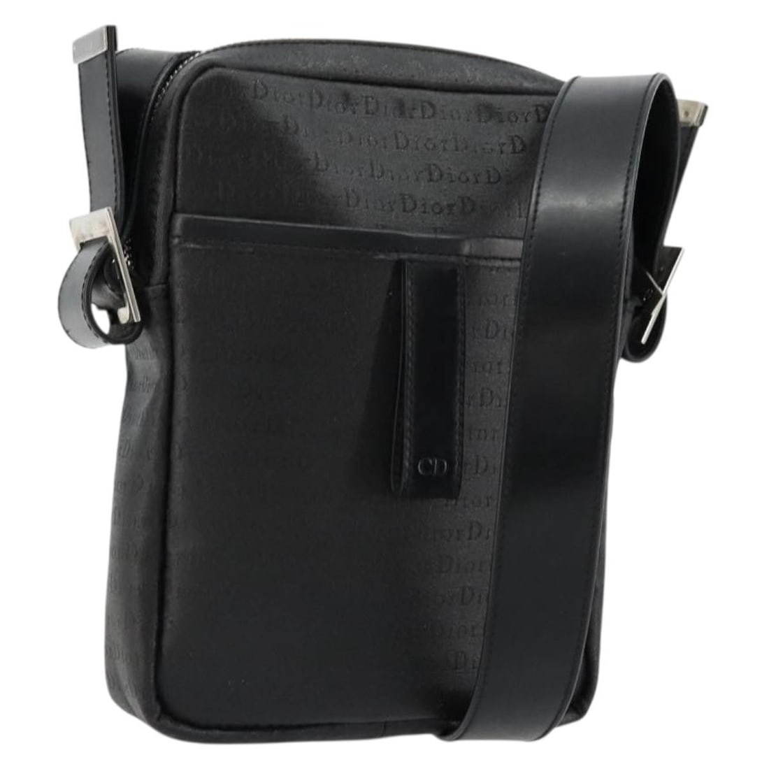 Christian Dior coated canvas shoulder bag in black and silver: Christian Dior coated canvas shoulder bag in black and silver Authentic Christian Dior shoulder bag in black and silver coated canvas. This women's bag is made in Italy and features a slim profile wit