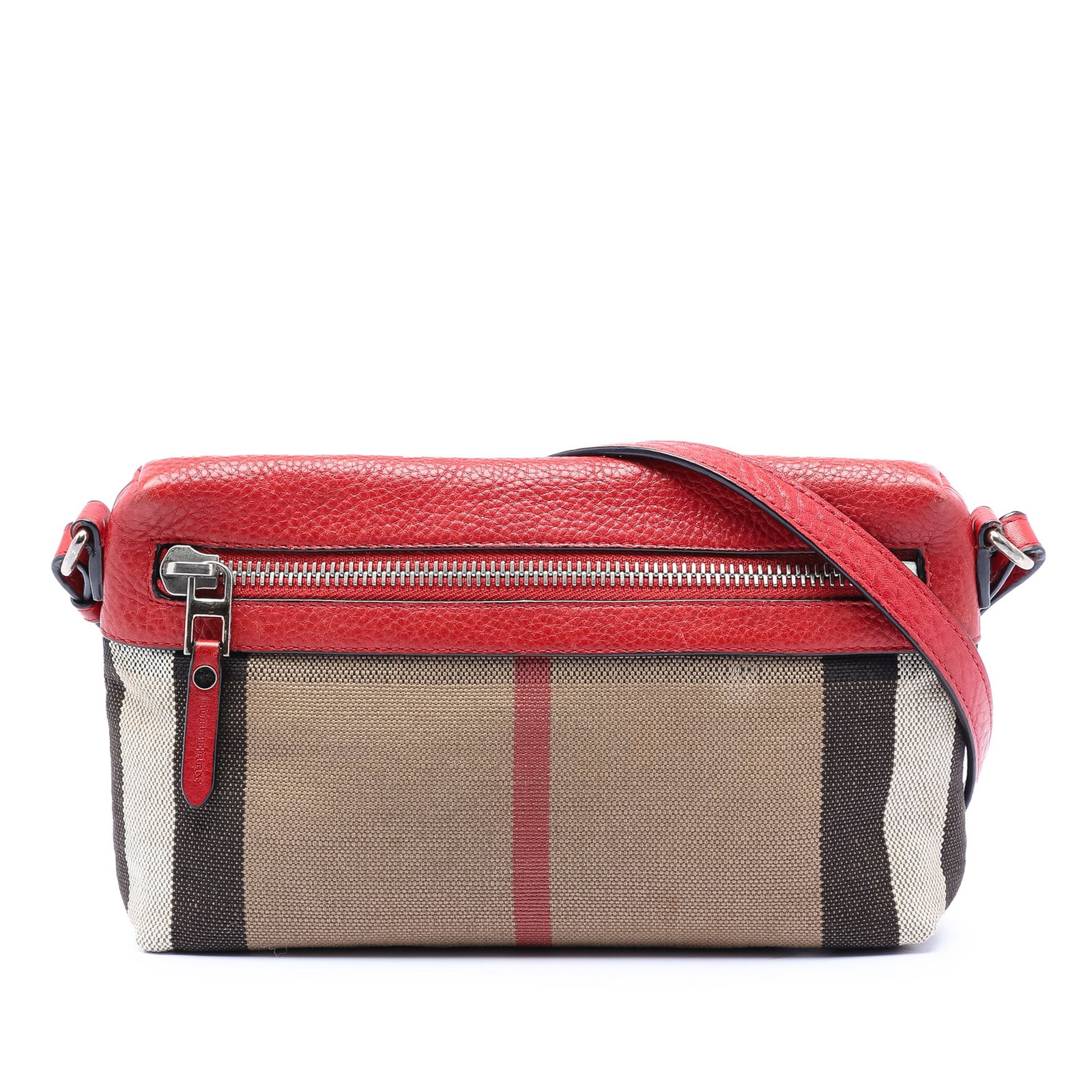Burberry Farley Crossbody Bag in Small Mega Check Canvas with Leather Trim: Burberry Farley Crossbody Bag in Small Mega Check Canvas with Leather Trim This Burberry Small Mega Check Canvas Farley Crossbody features a canvas body with leather trim, a flat leather strap, and a 