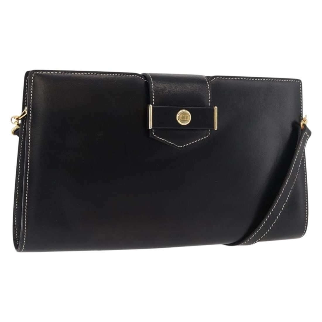 Black Gold Leather Shoulder Bag Christian Dior: Black Gold Leather Shoulder Bag Christian Dior Authentic Christian Dior shoulder bag in black leather with gold-tone accents. This women's bag has a slim profile and includes the bag only; no item box